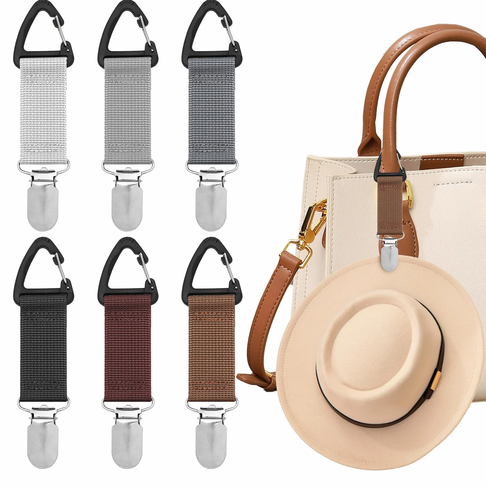 6 Piezas Clips de Viaje para Sombreros, Ganchos para Sombreros Clips para Bolsos, 6 Colores Agarre Moderado Pinzas Portátiles para Sombreros, Pinza Sujeta Sombreros Elástica para Hombres Mujeres