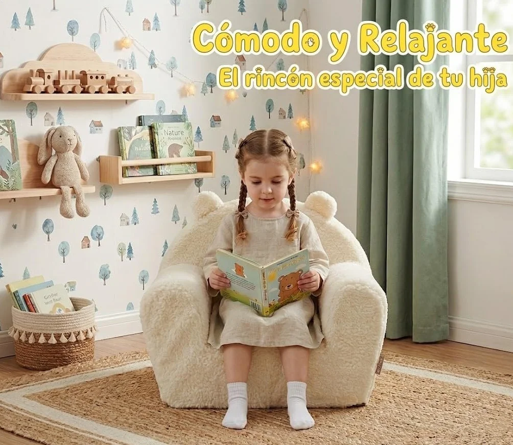 Creaciones Llopis Sillón Infantil Acolchado para Niños y Niñas - Borreguillo Amarillo - Fabricado en España