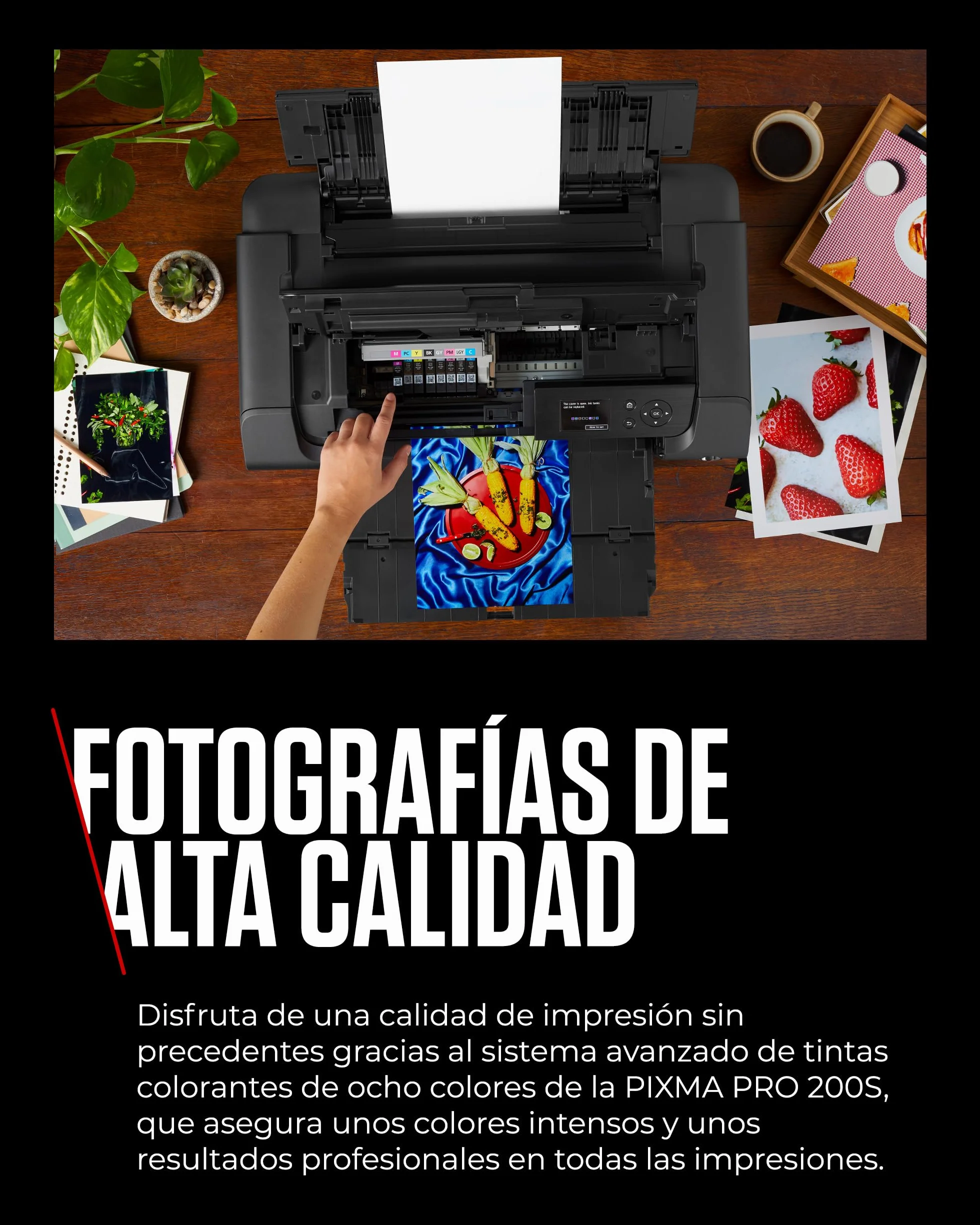 Canon Pixma PRO-200S Impresora Fotográfica Profesional, Sistema de Inyección de Tinta, A3+, WiFi, 8 Cartuchos de Tinta, Impresión Sin Bordes, Impresión de Alta Velocidad, Negro