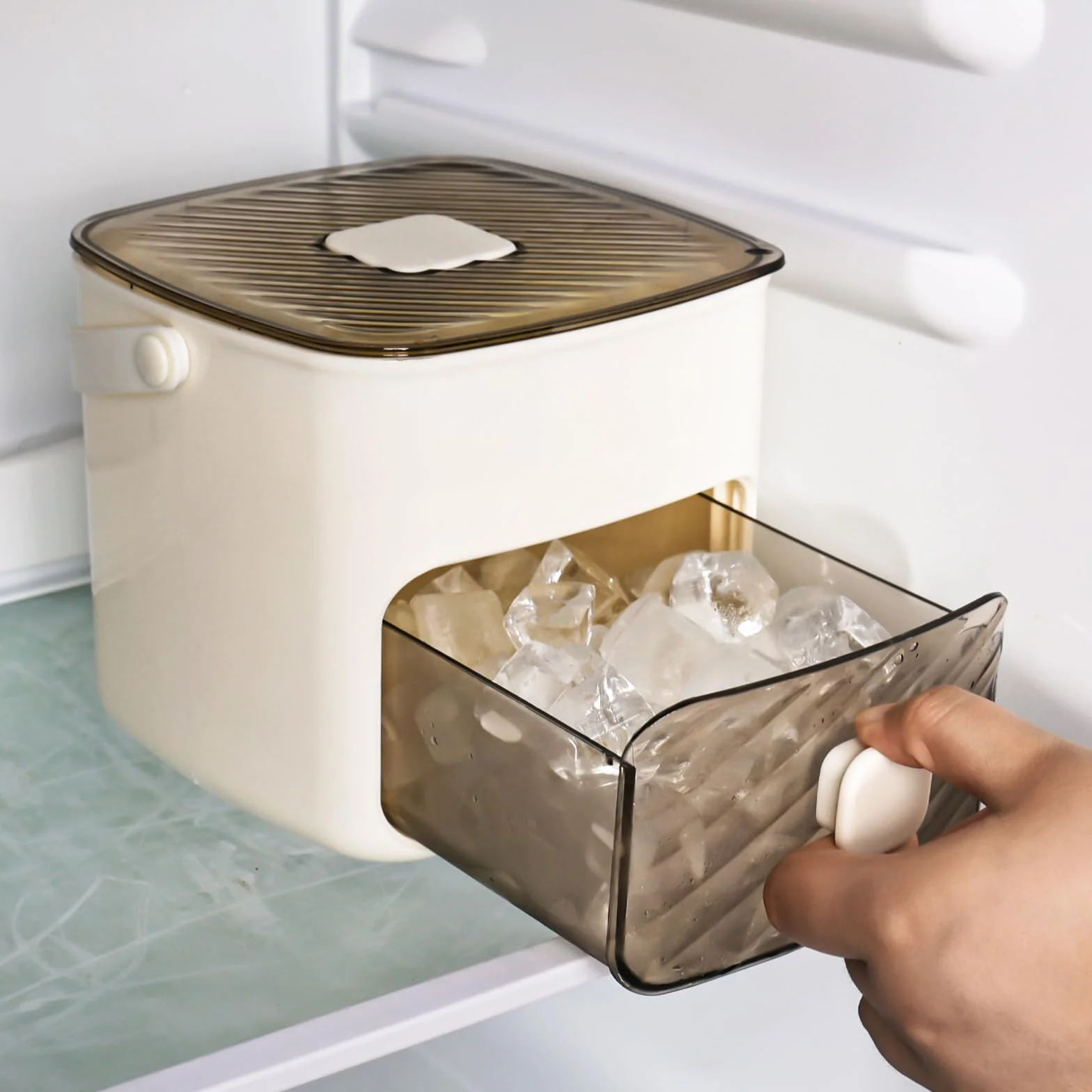 Máquina para hacer hielo, libera cubitos en un segundo, bandeja para 48 cubitos con asa y pinzas