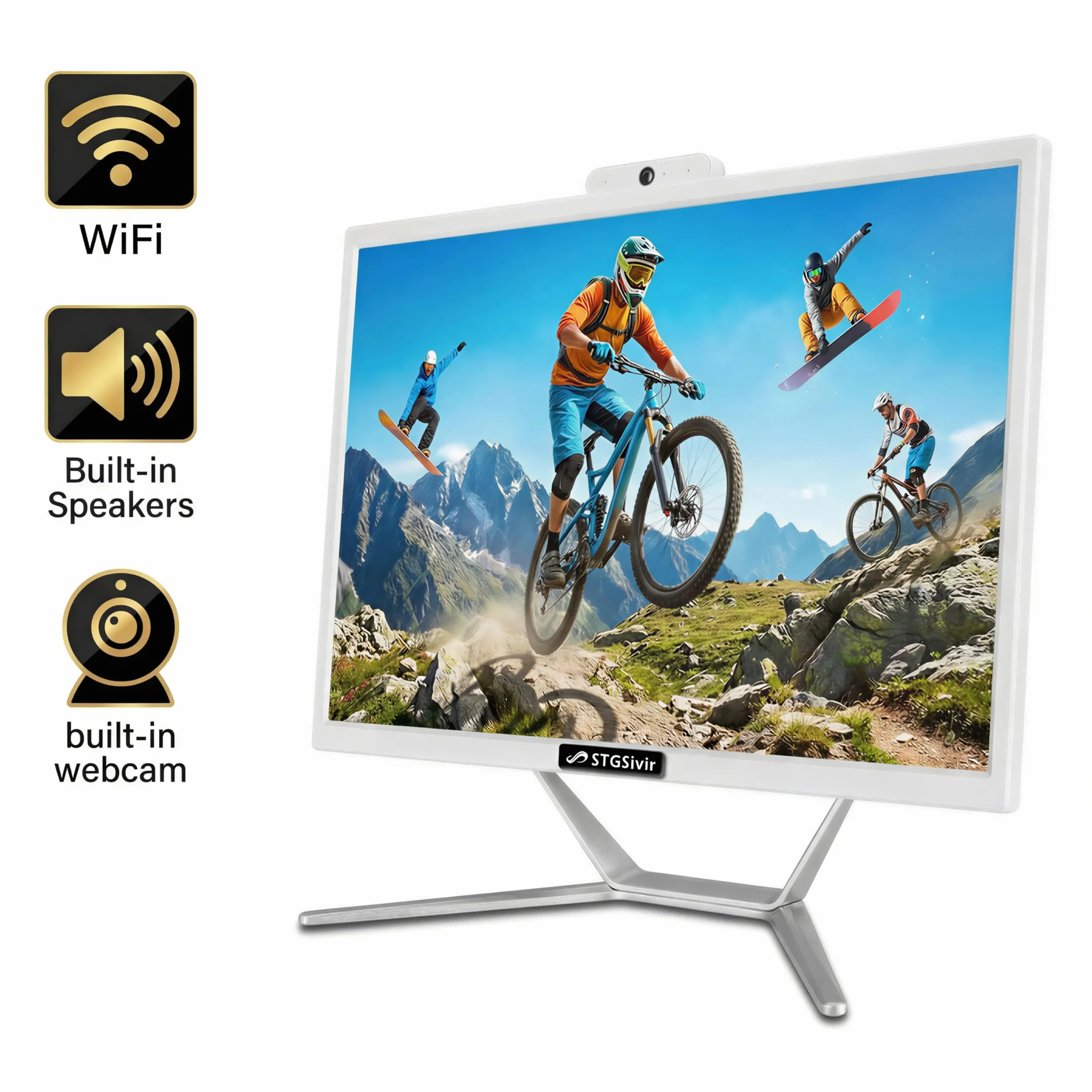 STGsivir All in One PC, Ordenador Todo en uno，Pantalla FHD de 21.5", Core i7 hasta 3.1 GHz, 16GB RAM, 512GB SSD, WiFi, Bluetooth 5.0, Windows 11 Pro, Blanco