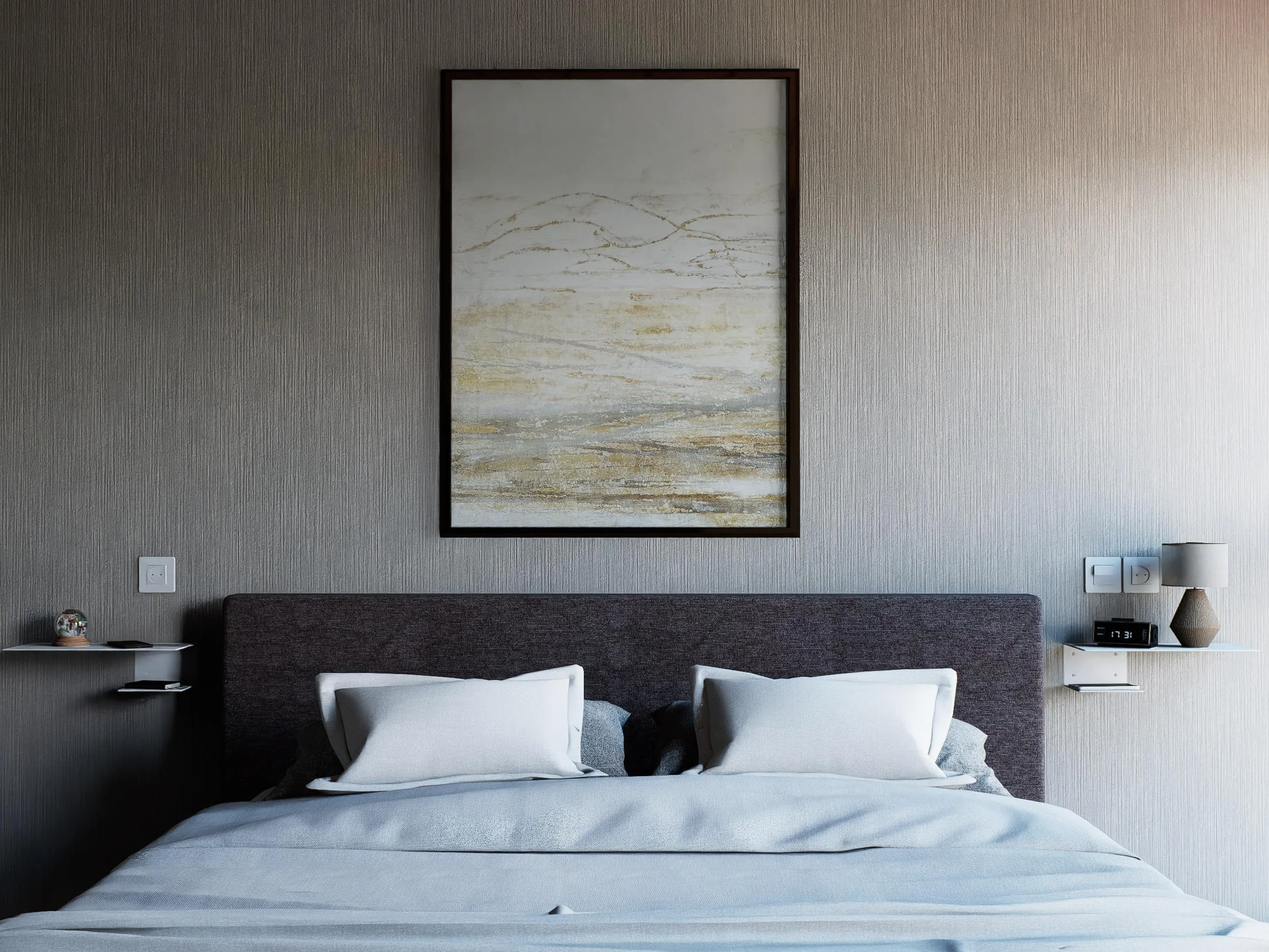 Mesillas de Noche Flotantes Metálicas Pack de 2 – Modelo Kyoto – Estanterías de Pared Modernas en Acero Pintado al Horno Negro/Blanco Fabricadas en España