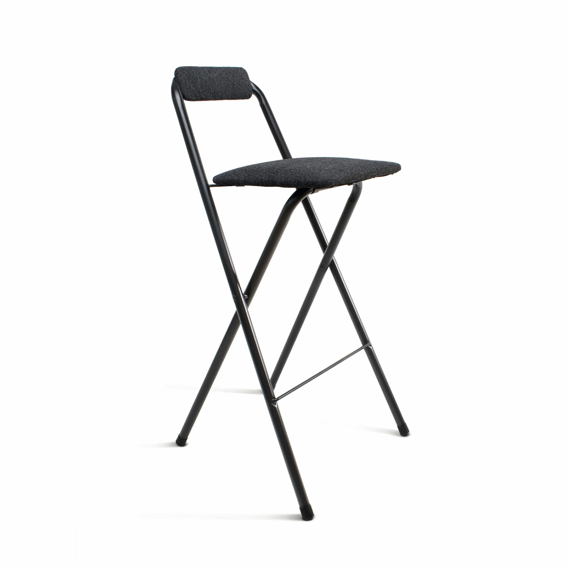 Taburete Alto con Respaldo Plegable de Metal y Madera - Pack de 1, 2 y 4 Unidades - Poliéster Negro