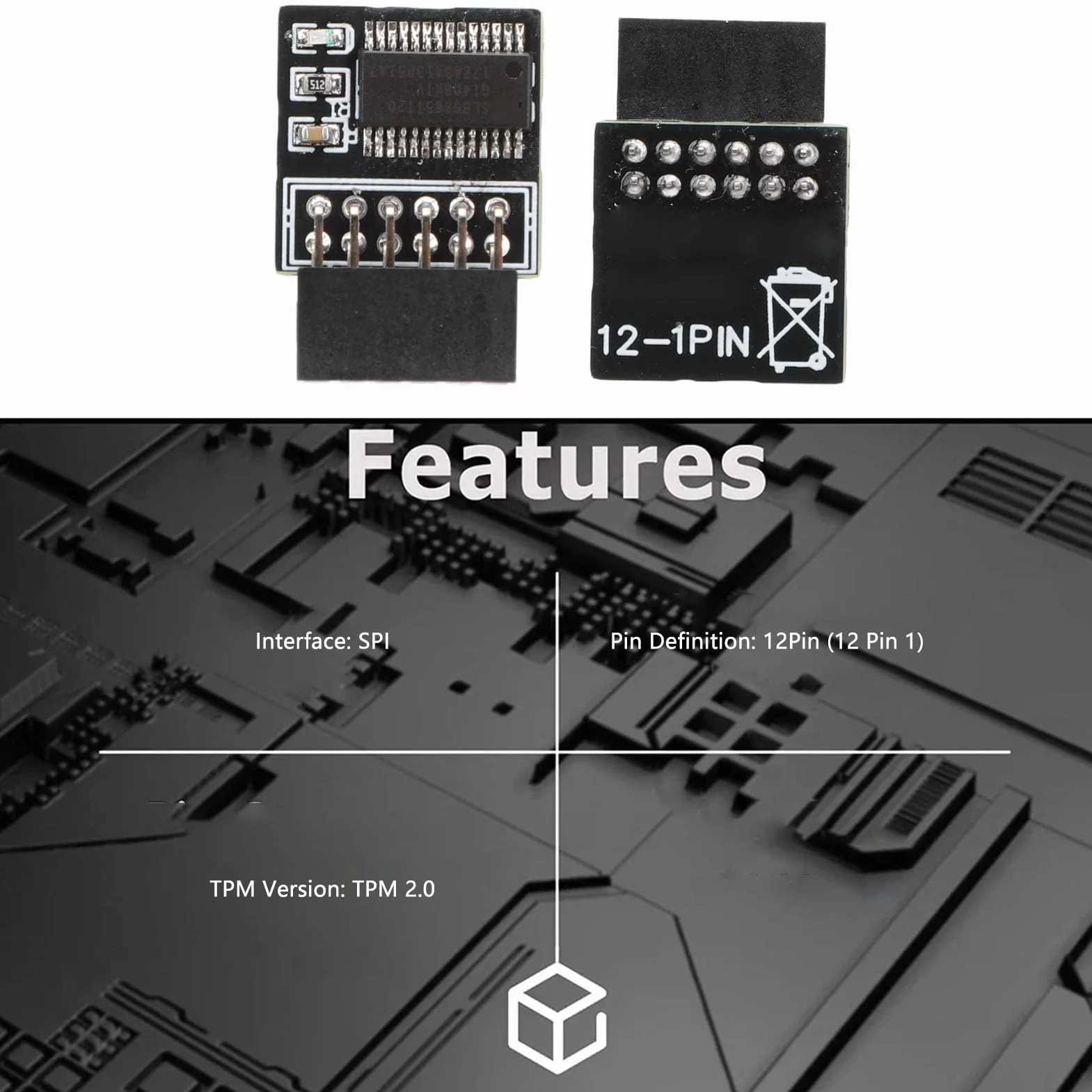 Luocute Módulo TPM2.0, Ahorro de Energía Estable para 11, Compatible con Sistemas 2.0, GC TPM2.0 S, Aplicable para Placas Base con Chips TPM2.0, Interfaz SPI 12pin