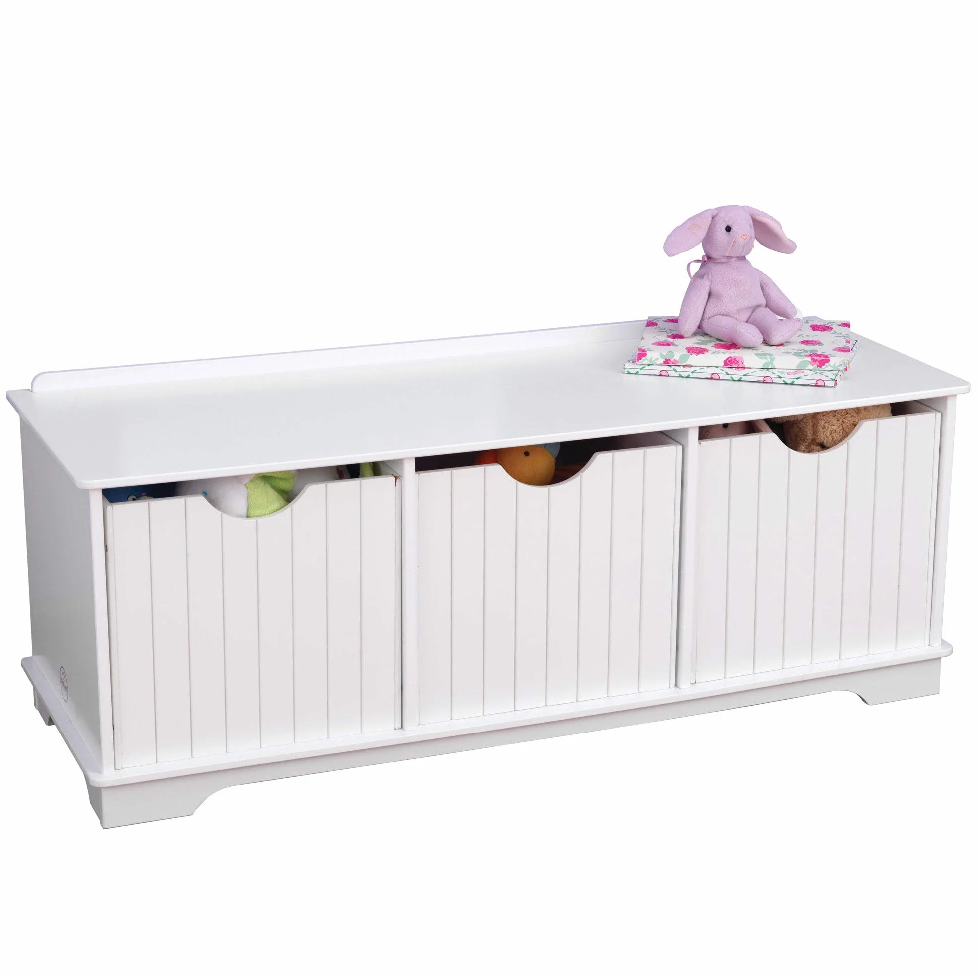 KidKraft Nantucket Blanco Banco de Almacenamiento Infantil con 3 Cajas Organizador de Juguetes Muebles para Sala de Juegos