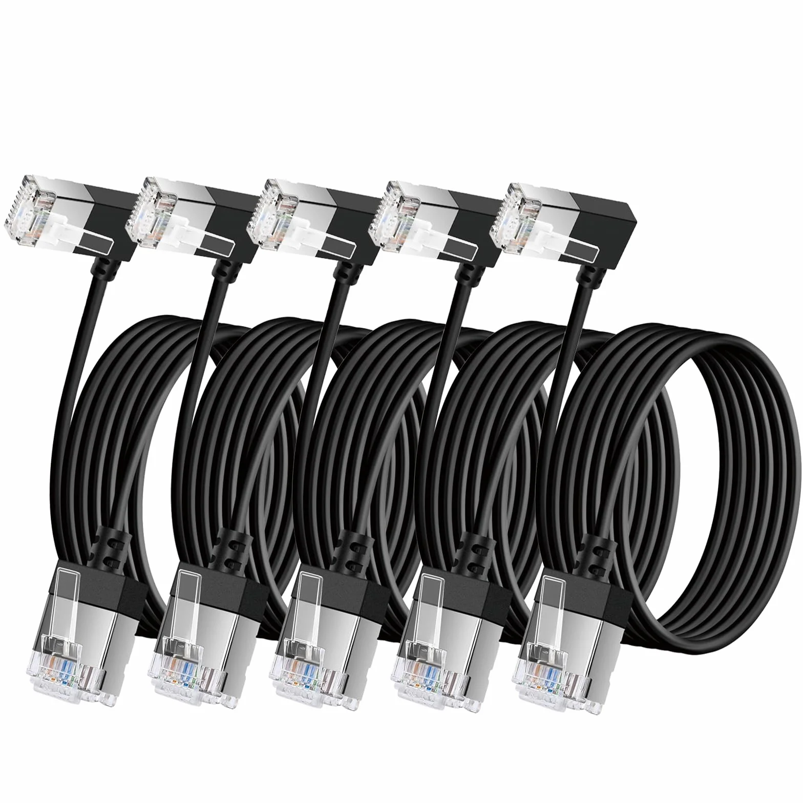Cable Ethernet Gigabit Cat6 con ángulo Recto de 90° 0.5M 5 Piezas, UTP | Cable de Red 90 grados Fino, Cordón RJ45 Acodado 90°, Cordón Internet Cat6a Delgado, para Mac, PC, Router, PS4/5 (Negro)