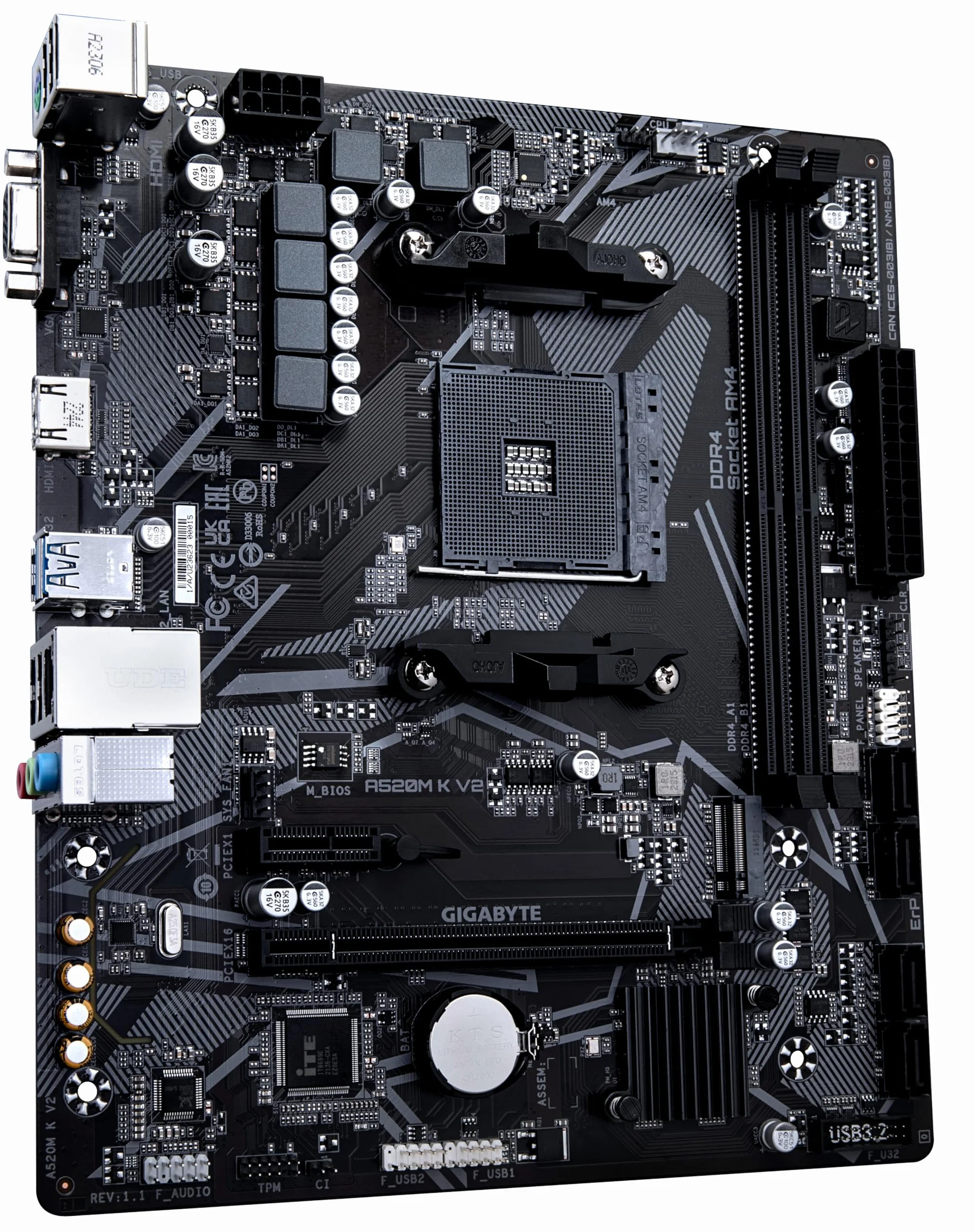 GIGABYTE Placa Base A520M K V2 - Compatible con CPUs AMD Ryzen Serie 5000 AM4, hasta 5100MHz DDR4 (OC), PCIe Gen3 x4 M.2, LAN GbE, USB 3.2 Gen 1