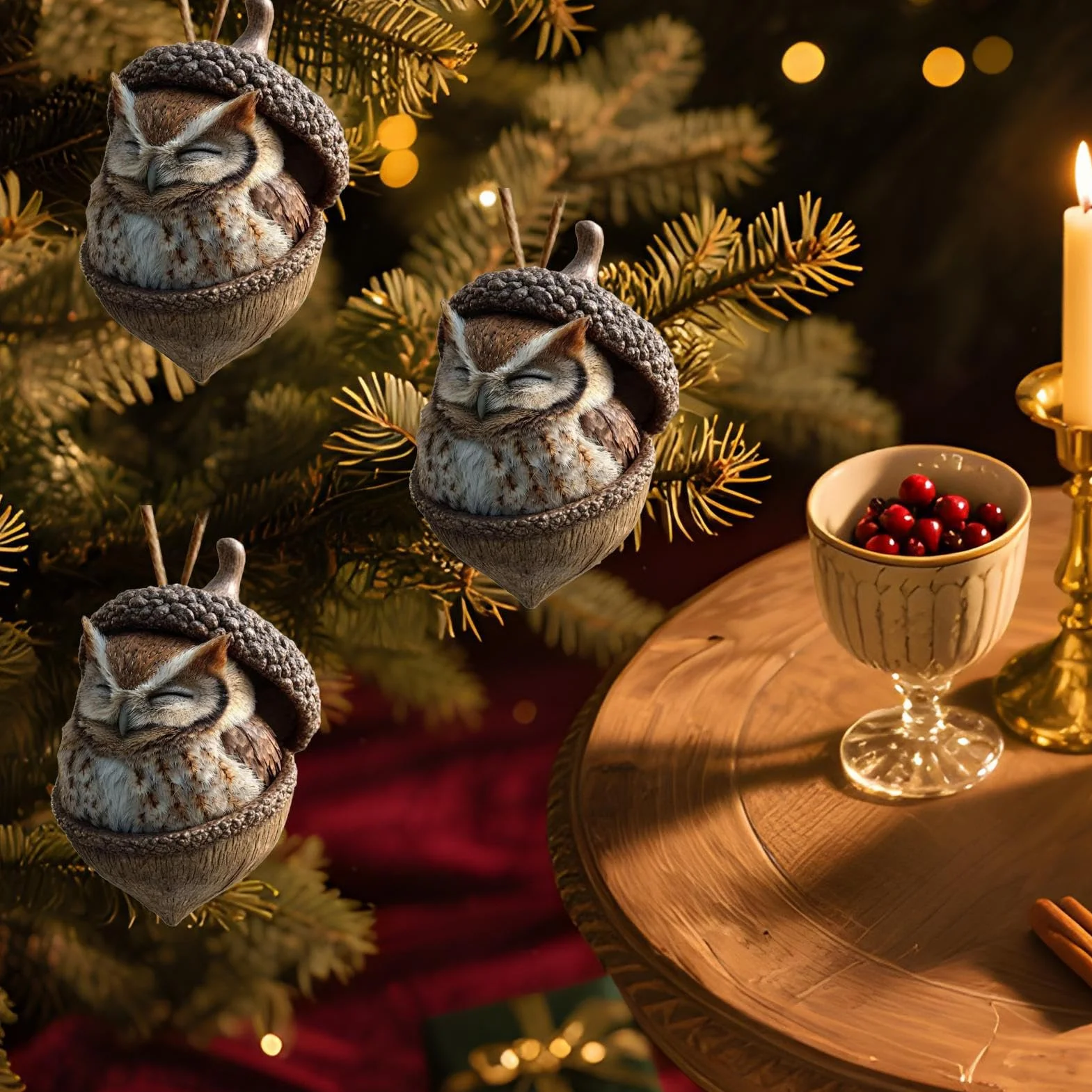 Bellotas Animales Colgando Ornamento Navideños Figuras 2D Acrílicas para Árbol de Navidad y Jardín