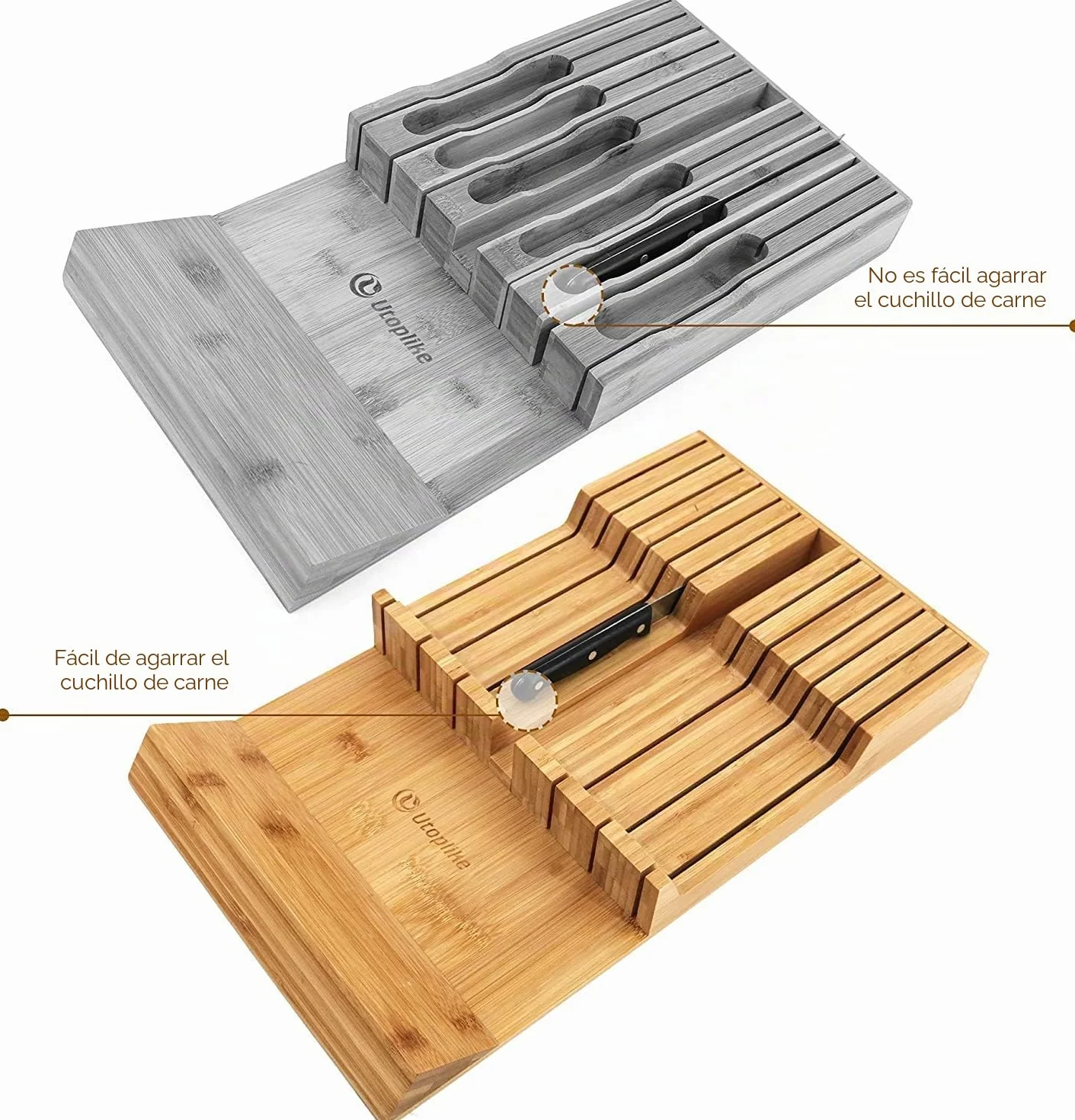Utoplike Bloque de cuchillos de bambú para cocina, soporte para 12 cuchillos y 1 acero para afilar