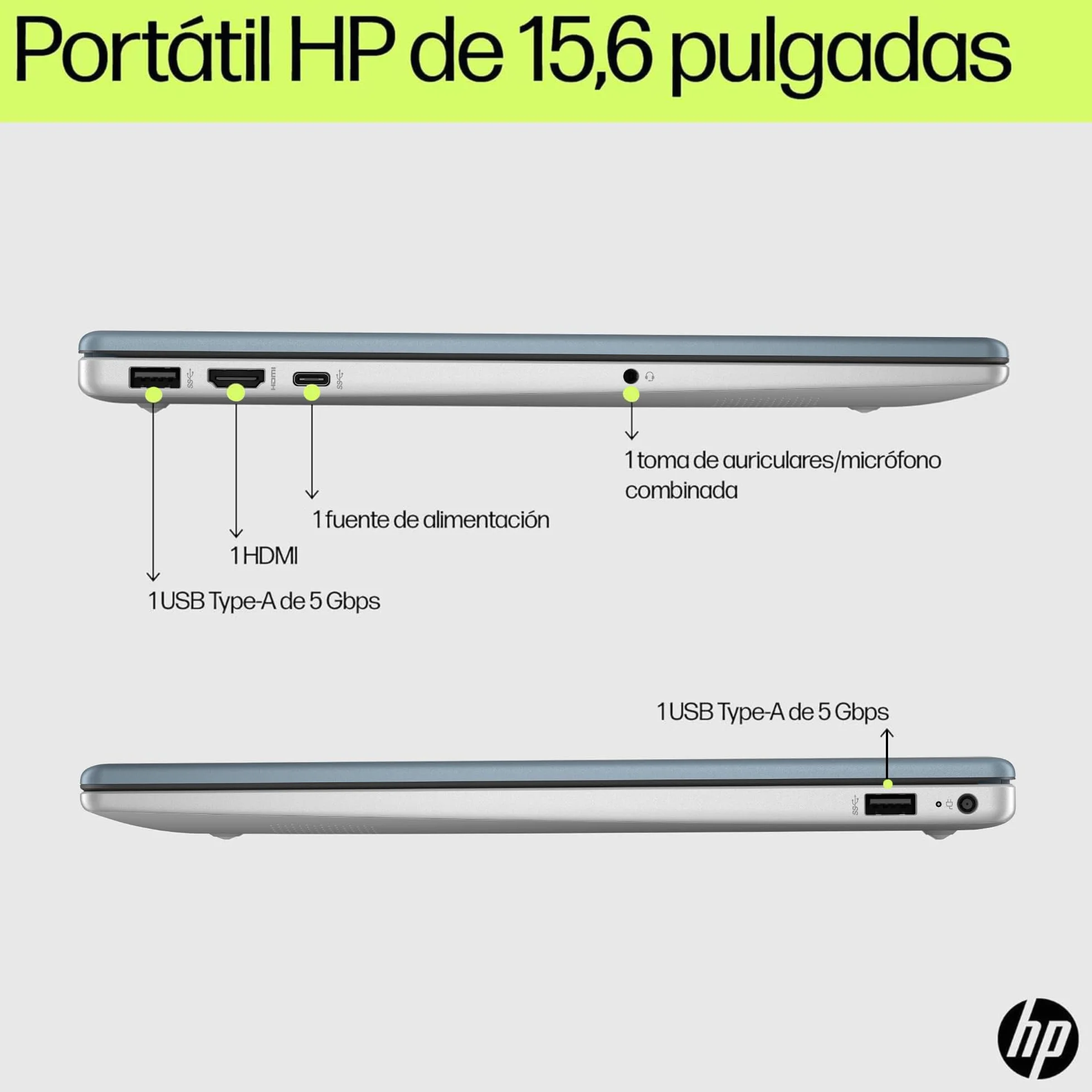 HP 15-fd0402ns - Ordenador portátil de 15.6" FHD (Intel Core 5 120U, 16GB RAM, 1TB SSD, Intel Graphics, Windows 11) Blue - Teclado QWERTY Español