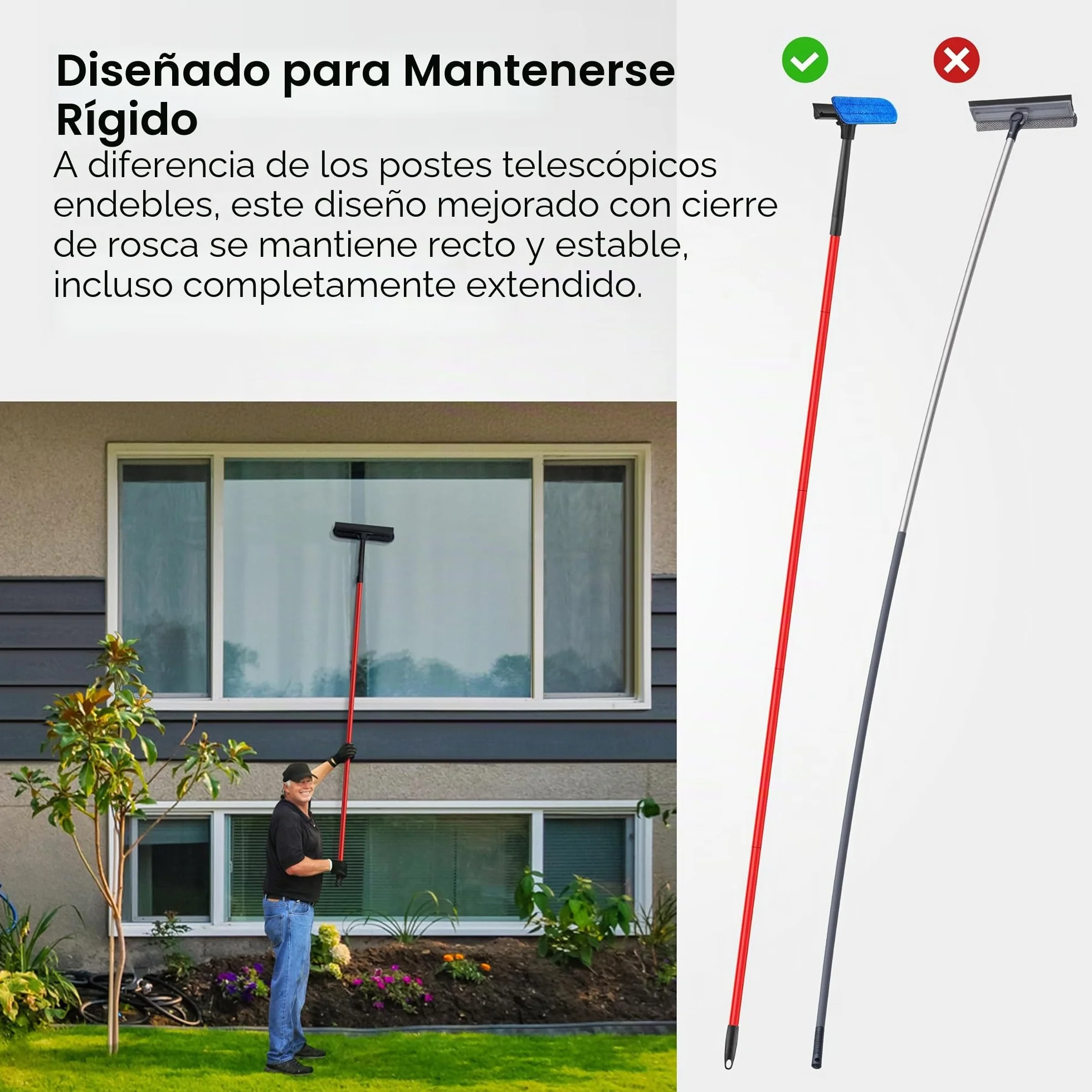 Tyroler Rasqueta Limpiacristales Telescópico 30-205 cm Kit 2 en 1