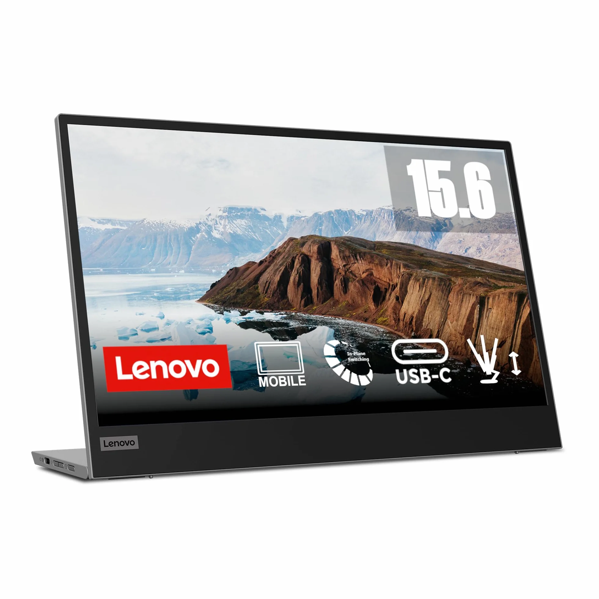 Lenovo L15 Monitor Portátil 15.6" FHD (IPS, Tasa de Refresco 60 Hz, Tiempo de Respuesta 6 ms, 16:9, 2X USB-C 3.2 Gen 1, Montaje VESA de 100 mm, Soporte con Ajuste de Altura) - Color Gris - Negro