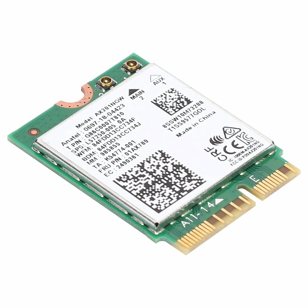 Annadue Tarjeta WiFi AX201NGW, Tarjeta Inalámbrica WiFi 6 para 10 X 64 bits, Tarjeta de Red Inalámbrica Bluetooth 5.2 con Interfaz 6 Gigabit 2400M M.2.CNVio2
