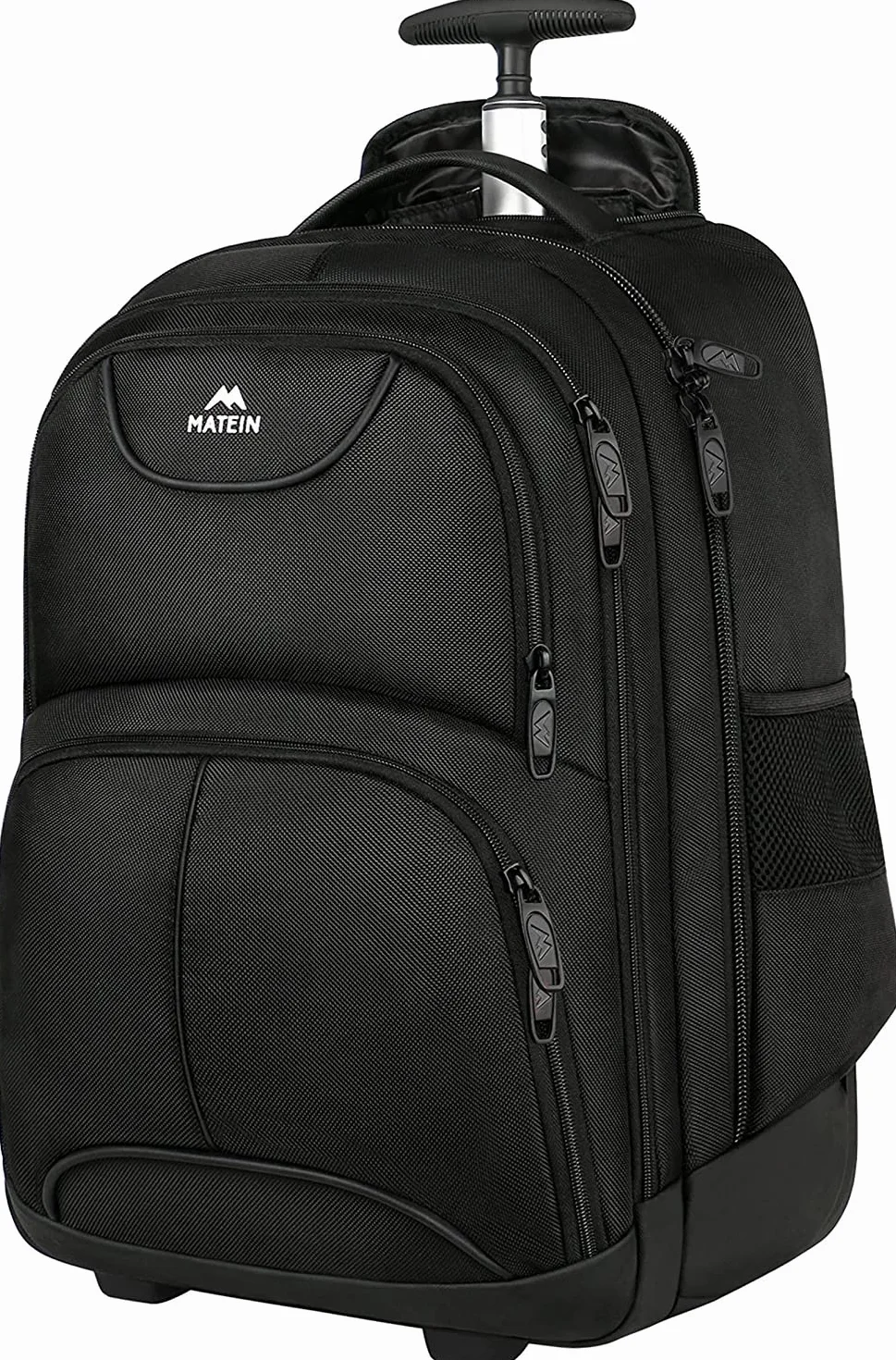 MATEIN Mochila Portatil con Ruedas para Adulto Unisex, Mochila Grande de Cabina 18 Pulgadas, para Viaje en Avion, Trolley para Negocio Trabajo Universidad, Negro