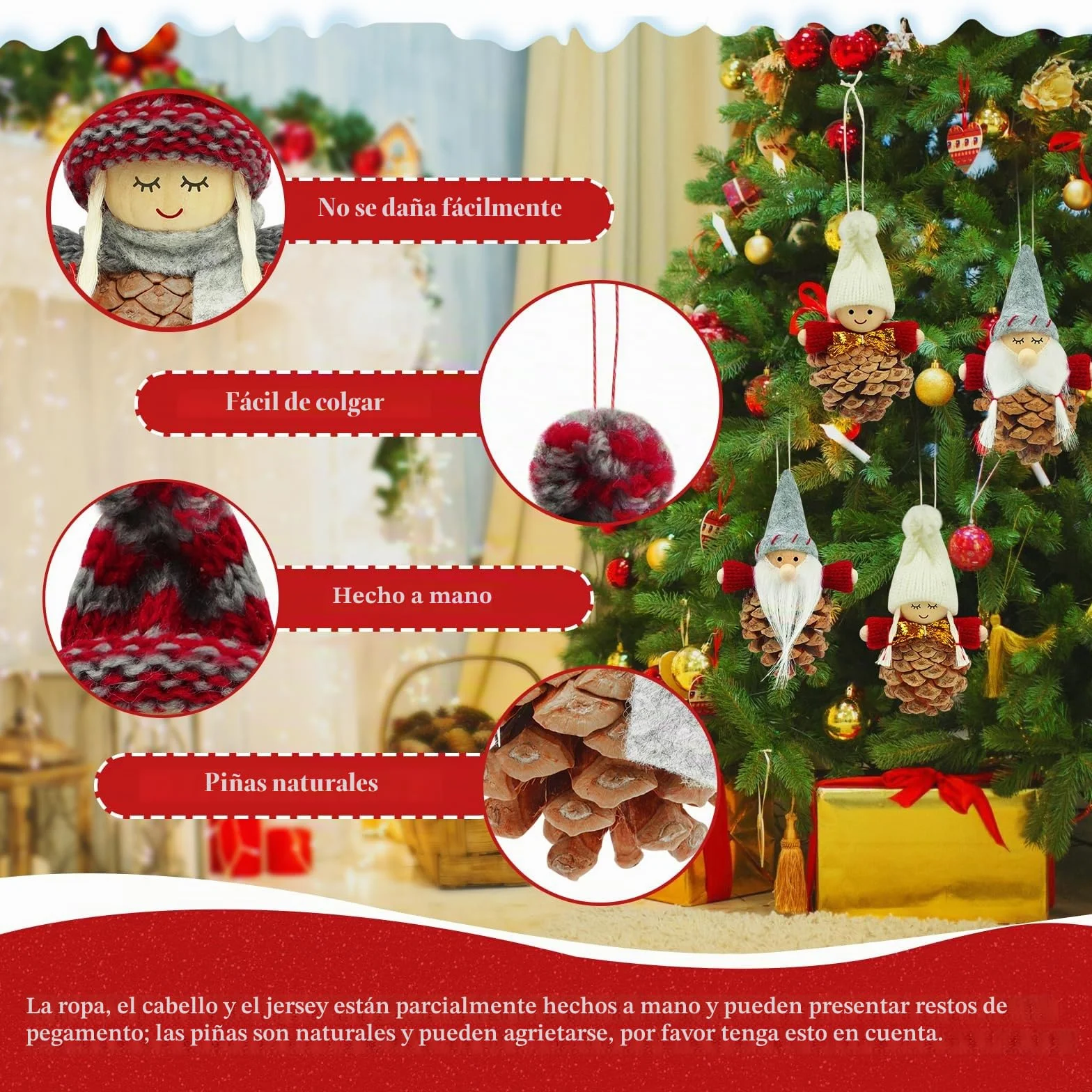 Adornos Navidad Madera 8 Piezas Elfo Gnomos Piñas Navideños Papa Noel Decoracion