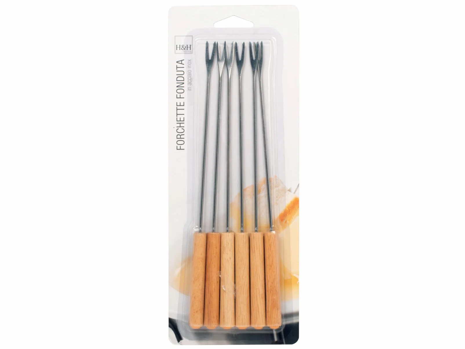 Home Tenedores de Fondue, Pack de 6 Unidades, Acero Inoxidable, Madera