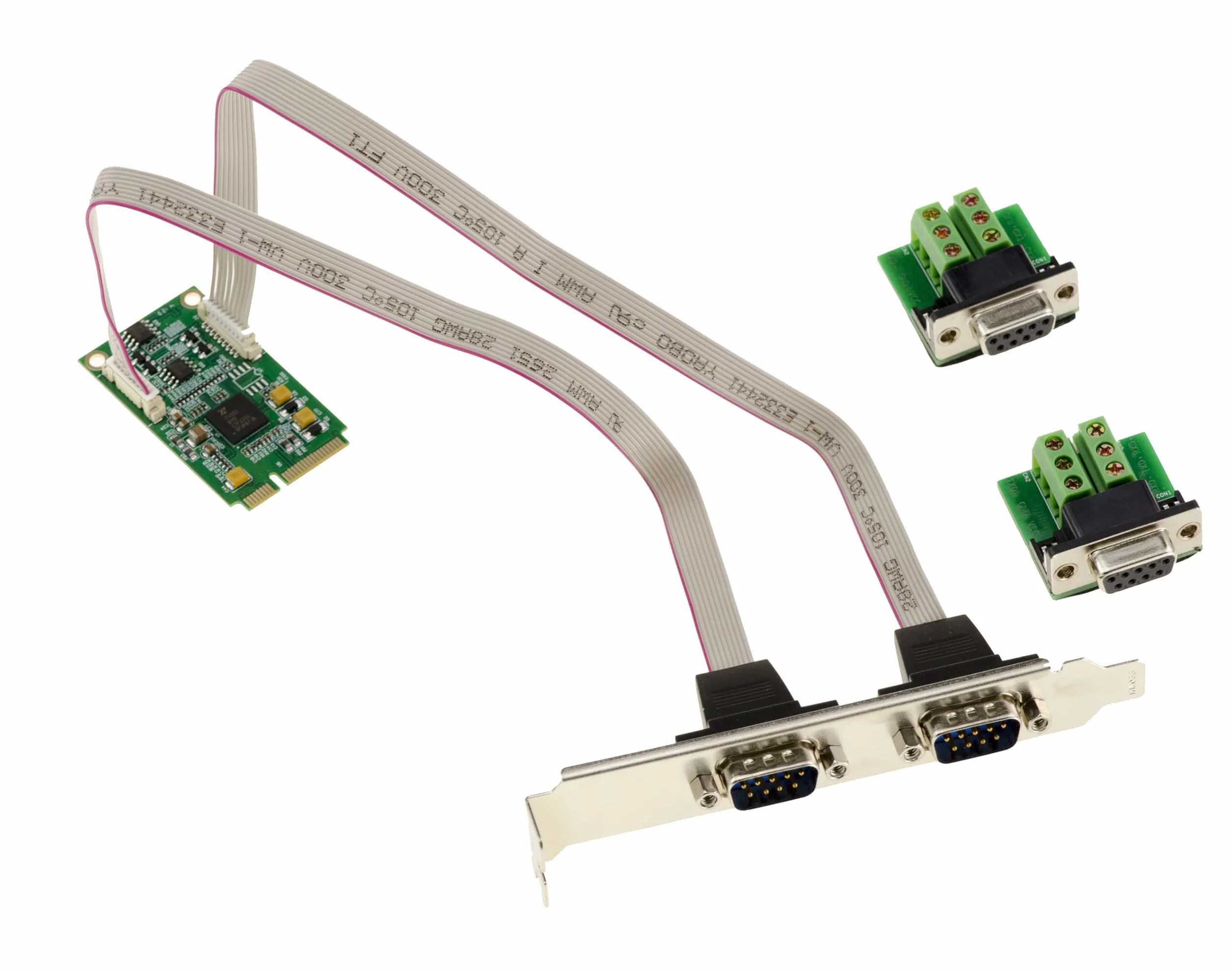 KALEA-INFORMATIQUE Mini PCI Express 2 Puertos RS422 RS485 DB9 Tarjeta Serie con chipset EXAR XR17V352, suministrada con adaptadores para Montaje Cable a Cable.