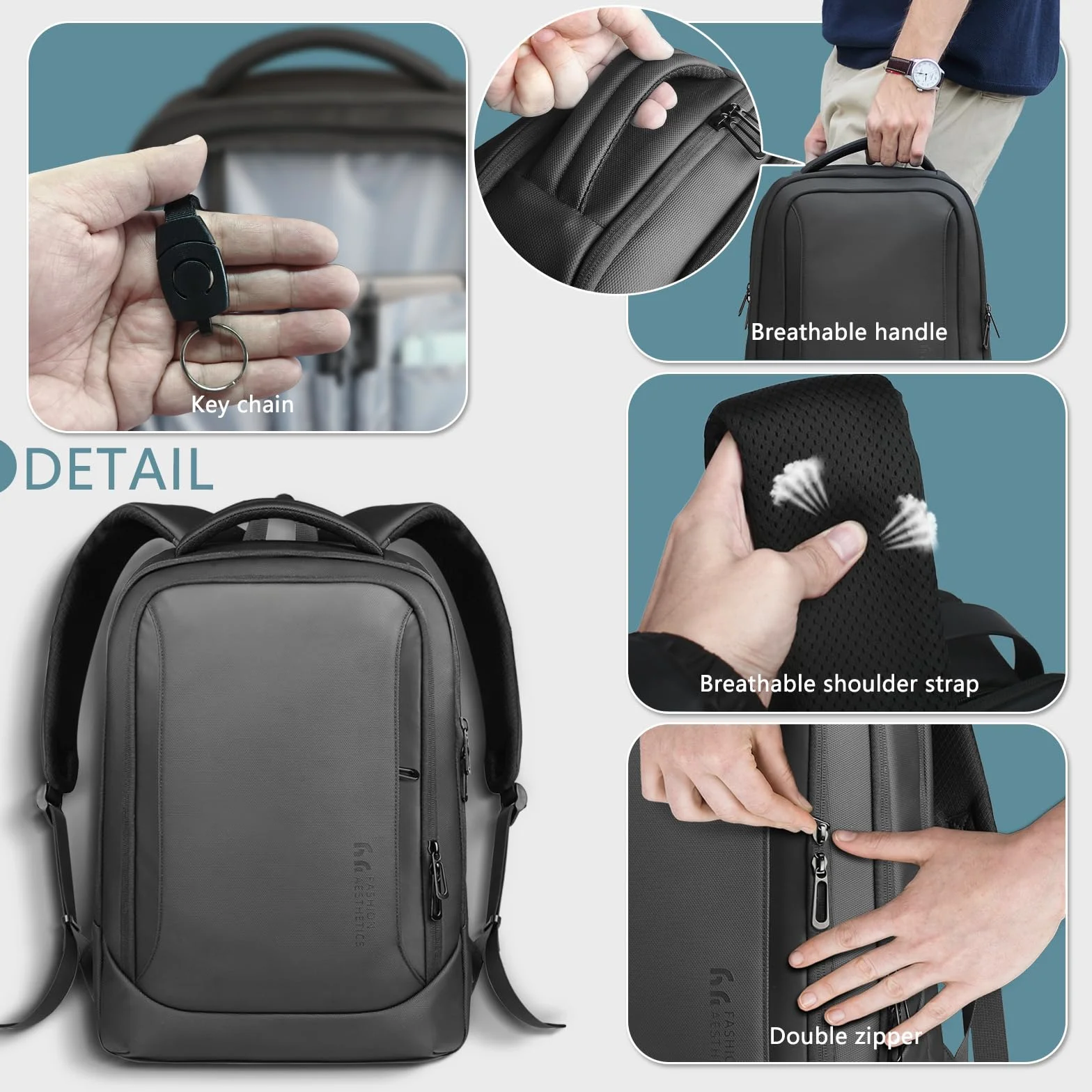 Mochila para Hombre Portátil con Puerto USB-C y USB-A, Gran Capacidad 24-28L, Resistente al Agua, Antirrobo, Ligera y Ergonómica para Trabajo