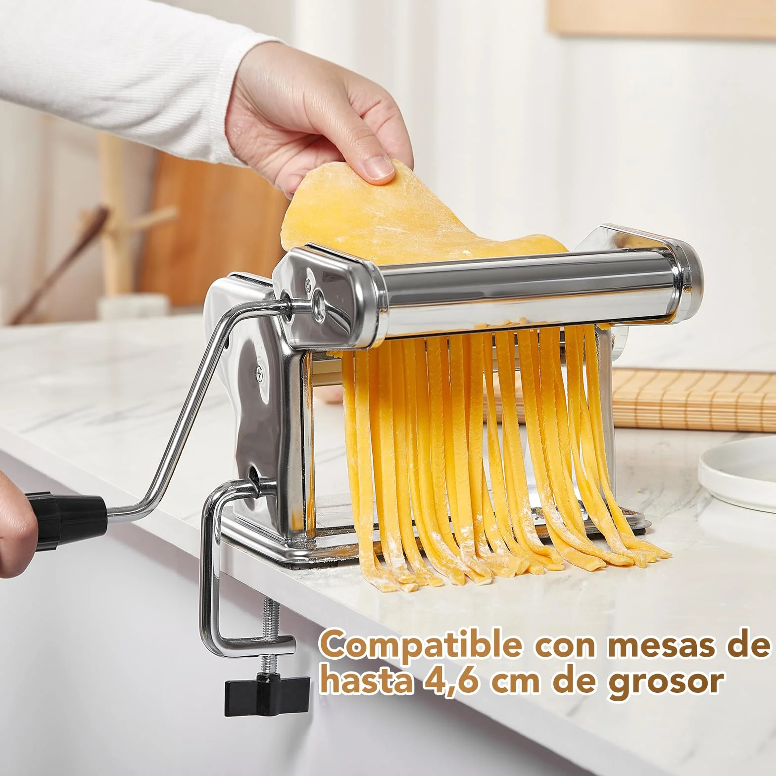 ROSSETTO Máquina de pasta manual acero inoxidable 9 grosores 2 anchos corte lasaña espaguetis fettuccine raviolis