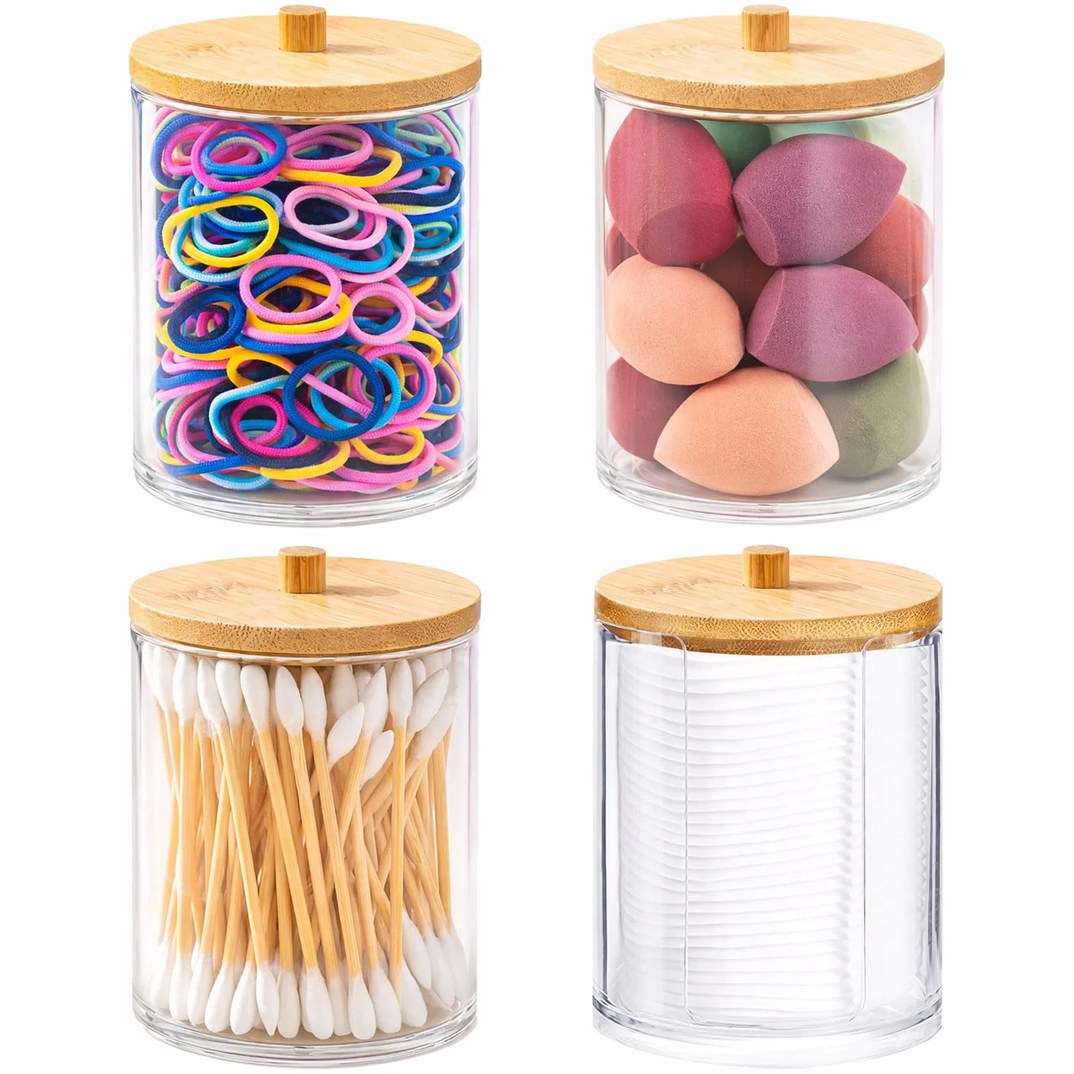 4 Piezas Dispensador Discos Desmaquillantes, Dispensadores Acrílicos de Soporte Qtip para Guardar en el Baño Y el Tocador Discos Desmaquillantes, Bastoncillos de Algodón Y Gomas para el Pelo