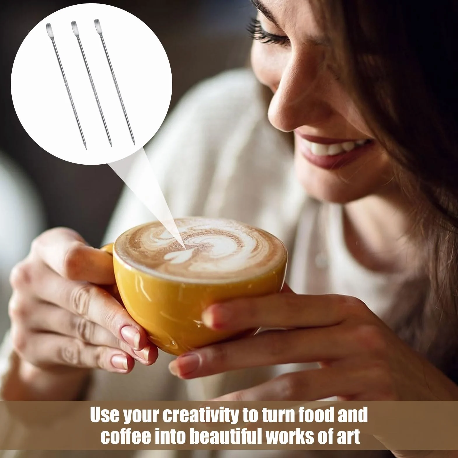 Latte Pen Art Café Spice Pen de acero inoxidable Coffee Fancy Stitch, bolígrafo para decorar capuchino