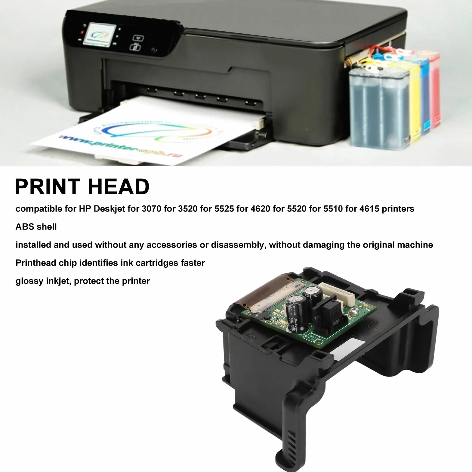Cabezal de Impresión, Cabezal de Impresora de Repuesto, para Impresoras HP Deskjet 3070 3520 5525 4620 5520 5510 4615