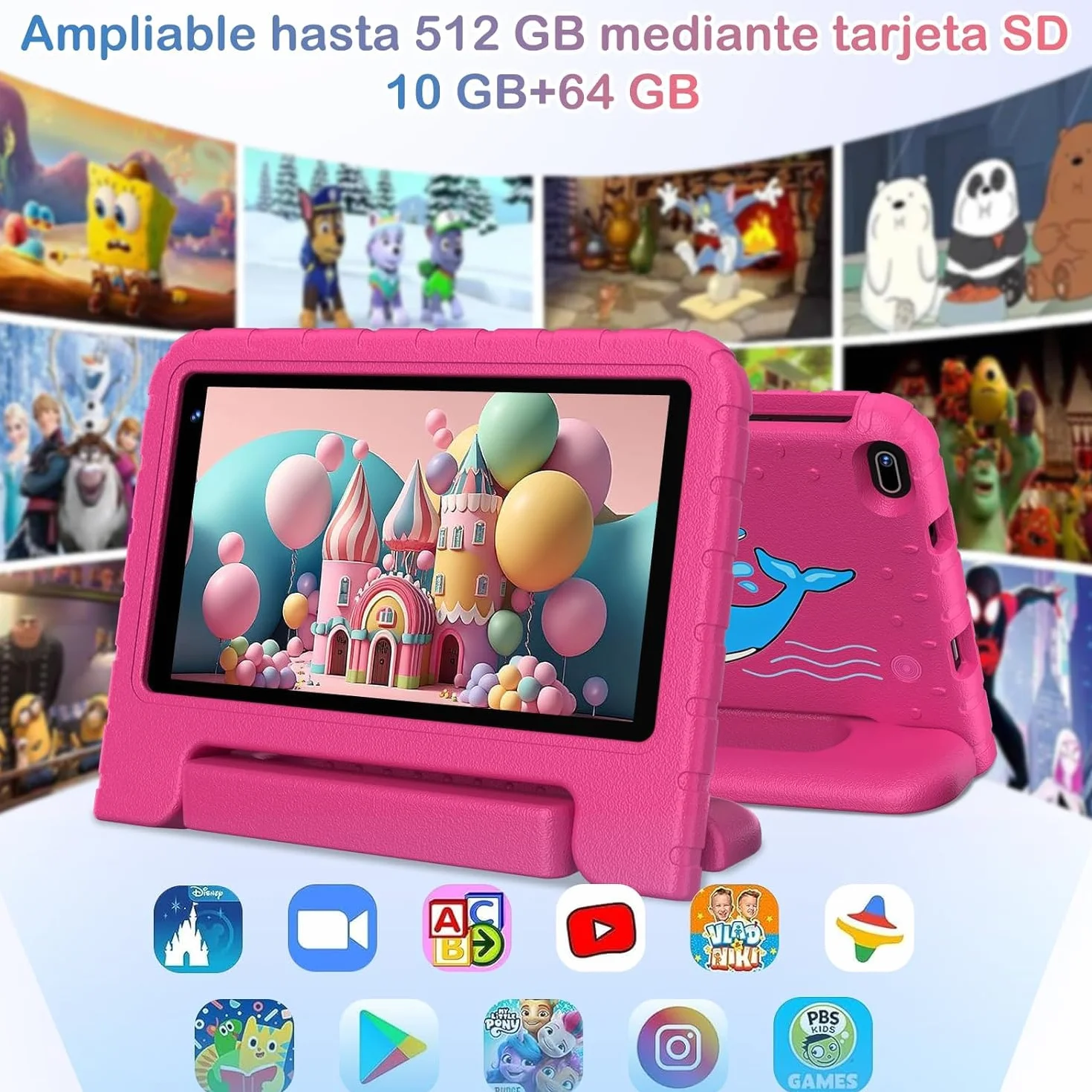 Tablet para Niños 7 Pulgadas,Android Niños Tablet, 10GB RAM + 64GB ROM/TF 512GB, Kids Educativos | Control Parental | Octa-Core 1.8GHz | 5G WiFi 6 | Cámara Dual | BT5.0,con Funda EVA Rojo