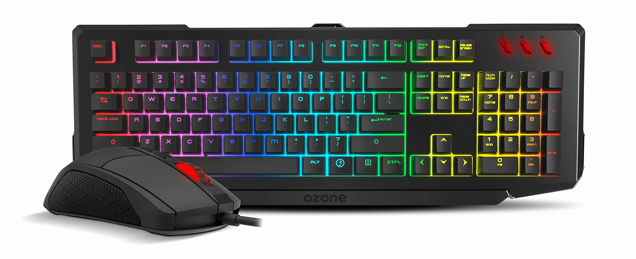 Ozone Gaming Gear Double Tap - Combo Teclado y ratón, Teclado Semi-mecánico. switches Crost Tech, Ratón Sensor óptico AVAGO A3050-4000 dpi, RGB, Layout español, Negro