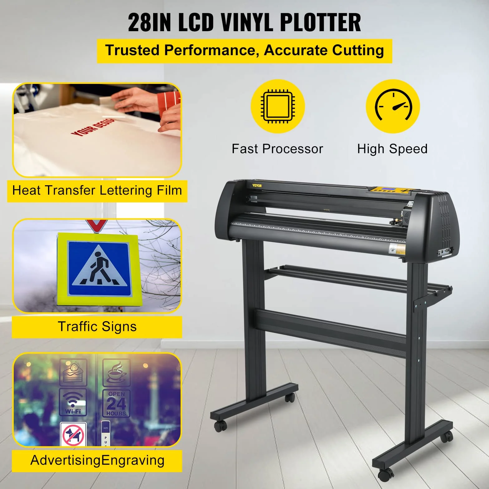 VEVOR Máquina Cortadora de Vinilo Alimentación de Papel 720 mm Impresora de Vinilo de Fuerza Velocidad Ajustable Pantalla LCD Kit de Fabricación de Letreros Compatible con Windows Software Signmaster