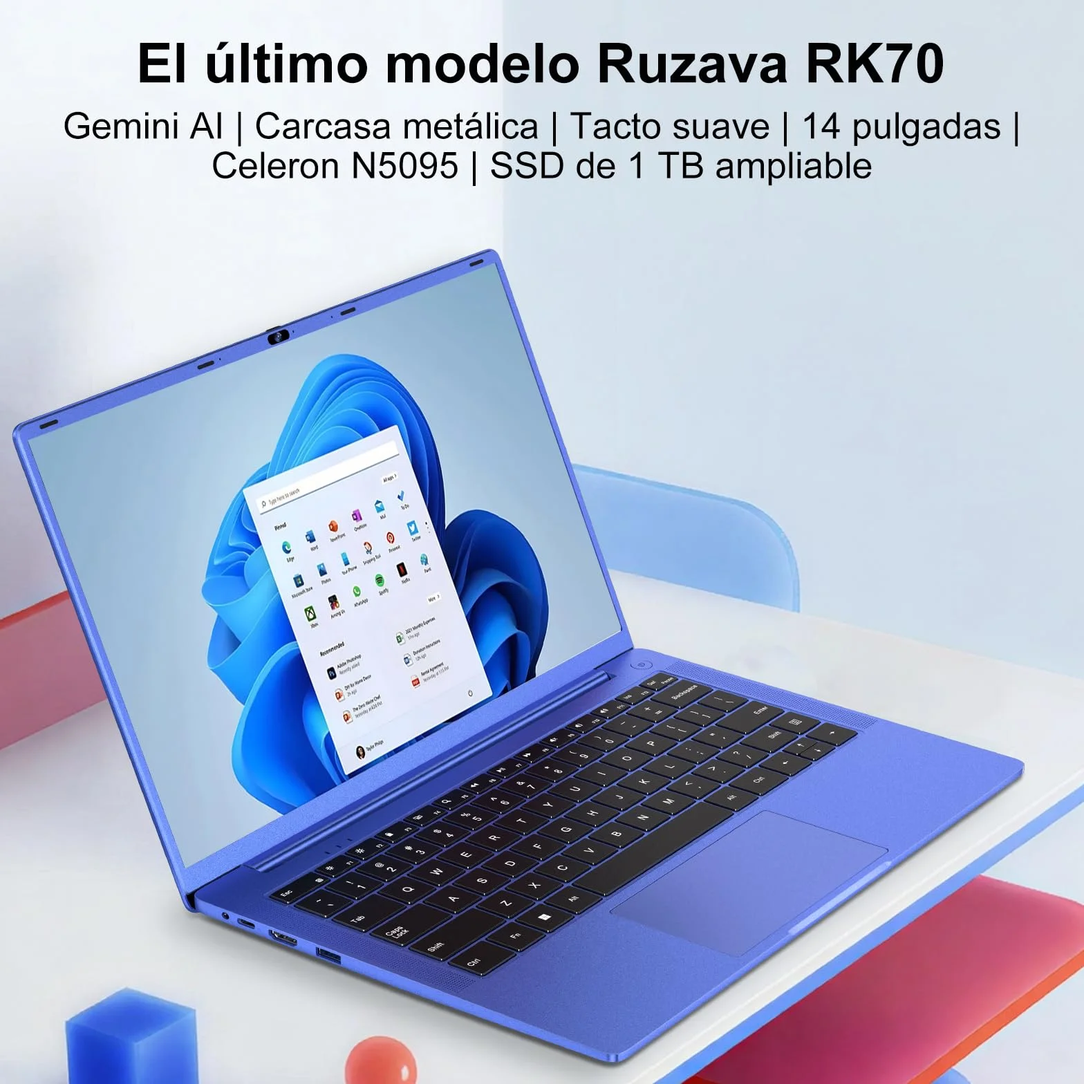 Ordenador Portátil 14 Pulgadas Celeron N5095 Upto 2,9 GHz Portatiles 8GB RAM 256GB SSD TF 1TB LPDDR4 Win11 5G WiFi 1920*1080 FHD mini HDMl Laptop Película Protectora Español - Morado Cuerpo Metálico5