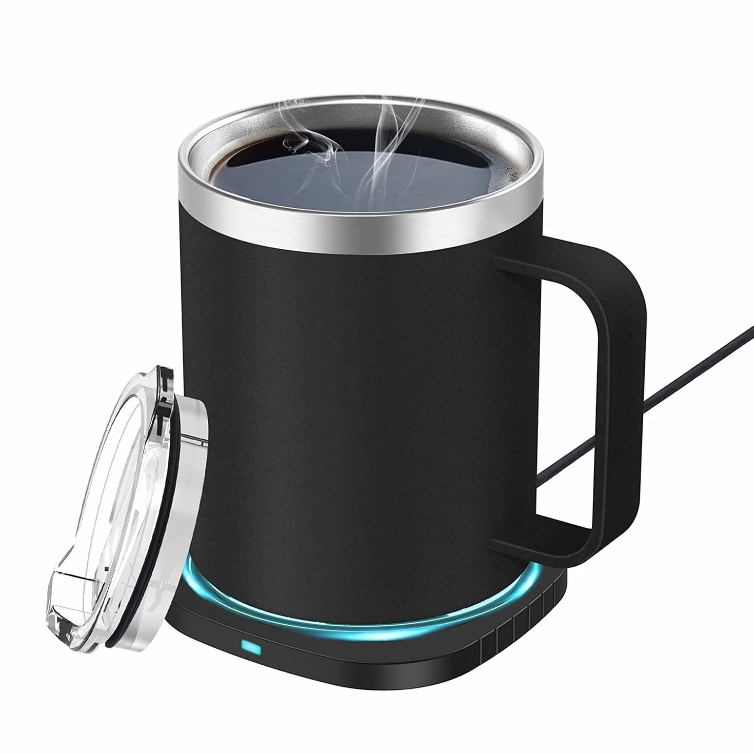 2 en 1 300ml Calentador de Café USB Eléctrica Inteligente Calentadora de Tazas Acero Inoxidable Calentadores de Bebidas Leche té para hogar Oficina Temperatura Constante 131 ℉ / 55 ℃
