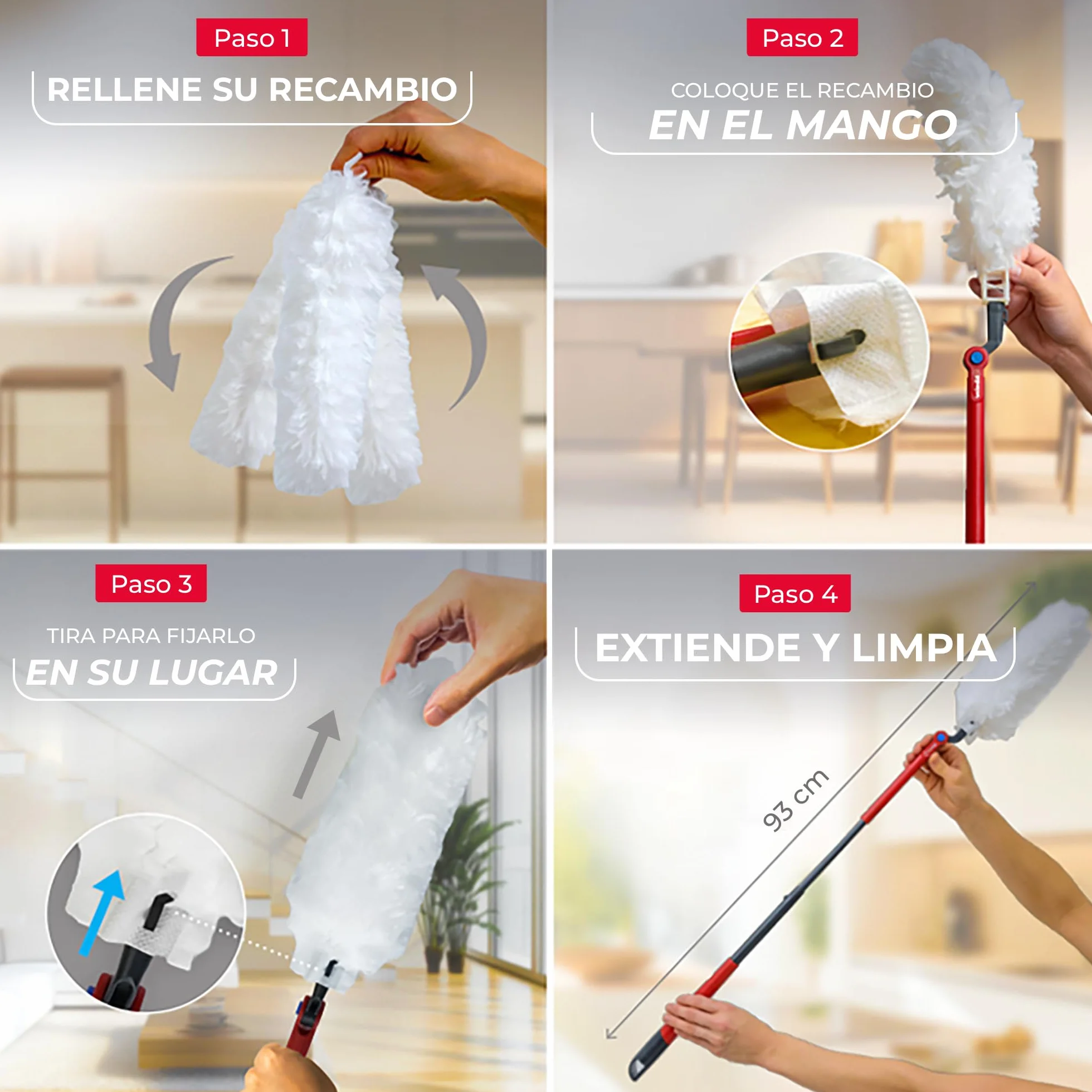 Vileda Flex & Catch Kit para Quitar Polvo 15 recambios Mango Extensible 93 cm