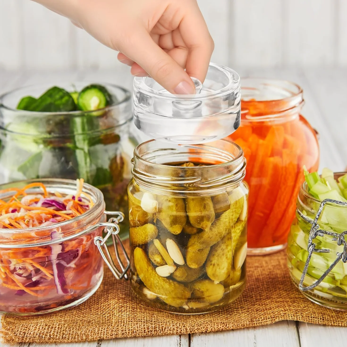 Pesos de Fermentación de Vidrio Ø 7 cm, 4 Piezas para Chucrut Kimchi Kéfir Encurtidos