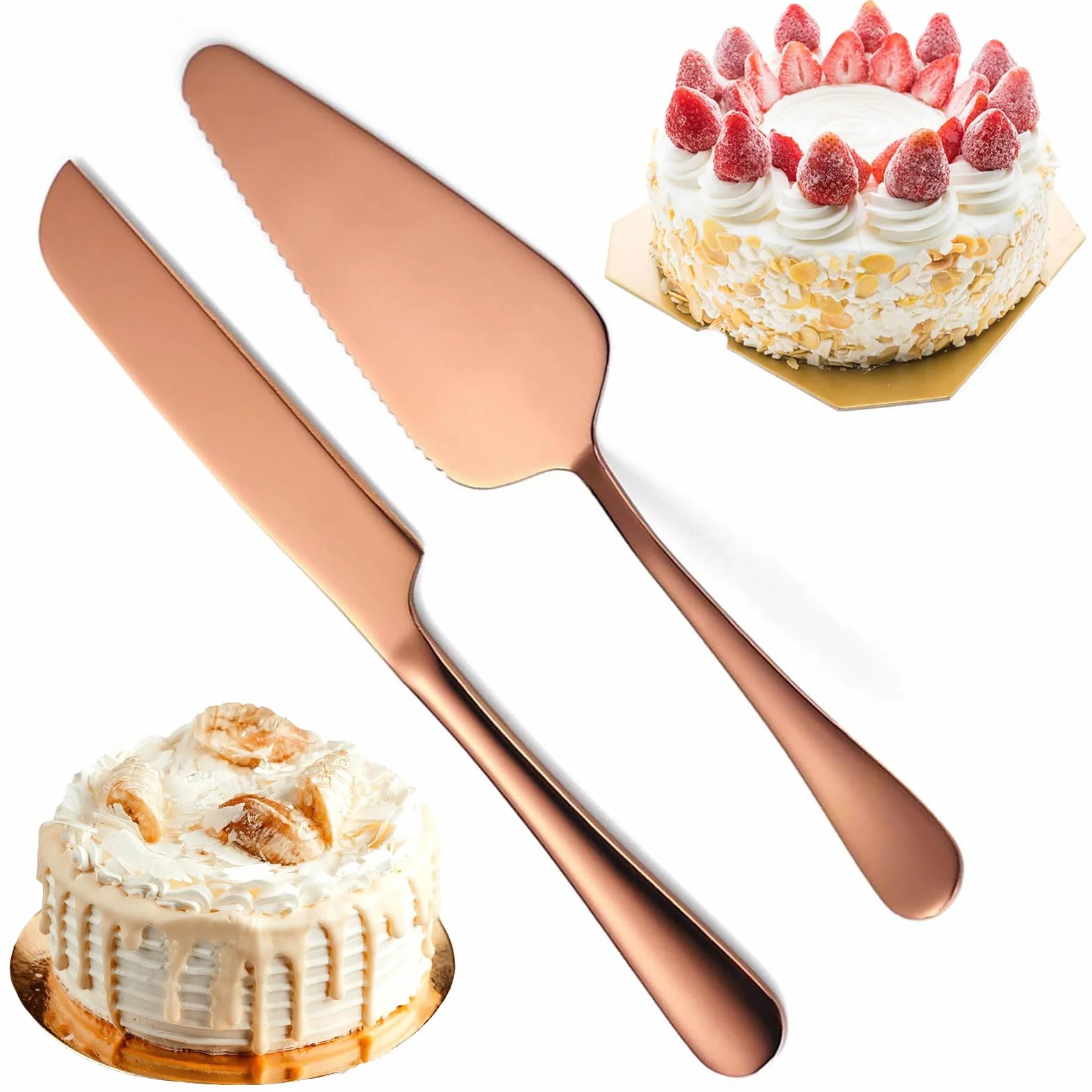 NAMIC 2 Piezas Juego de Cuchillo Y Servidor para Pastel de Boda, Juego de Corte de Primera Calidad, Corte de Pastel para Fiesta Cumpleaños Celebración (Oro Rosa)