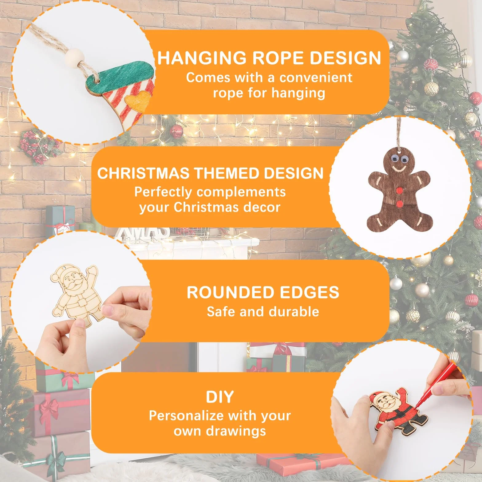 Adornos Navidad Madera 416Pc Decoracion Navidad Artesanía DIY Colgantes Arbol