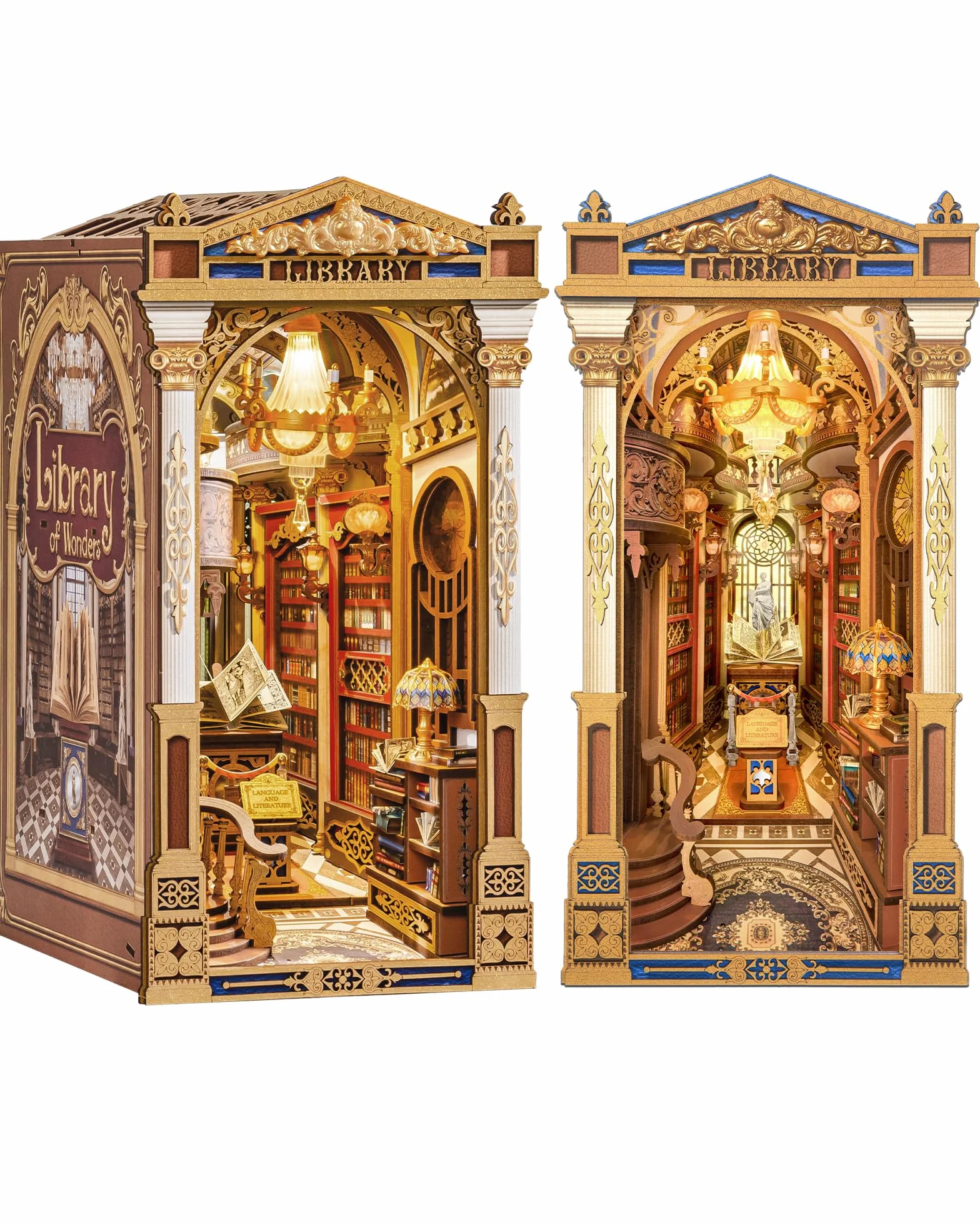 Rolife Book Nook Library of Wonders, Puzzle 3D de Madera, Kit de Casa Miniatura DIY, Sujetalibros Decorativo