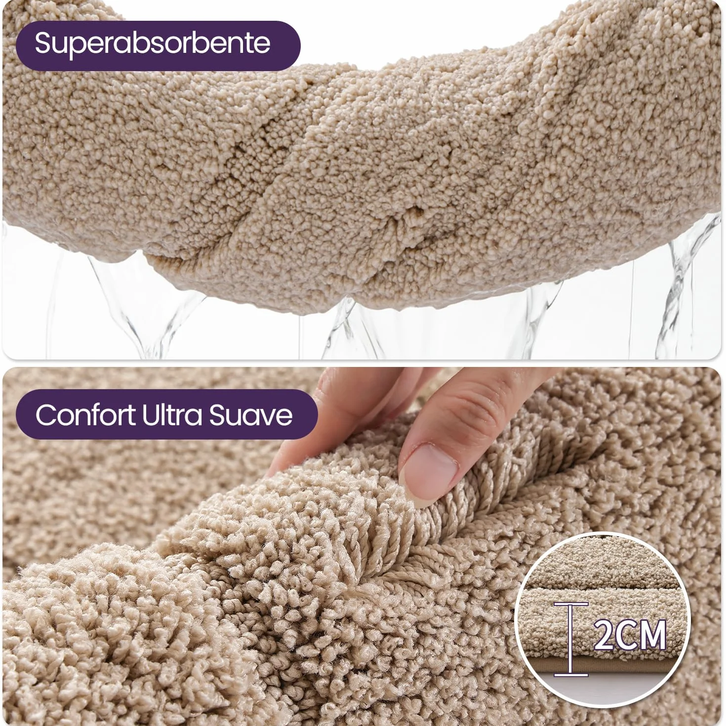 Alfombra Baño Antideslizante 40 x 60 cm Microfibra Súper Absorbente Lavable Máquina Beige