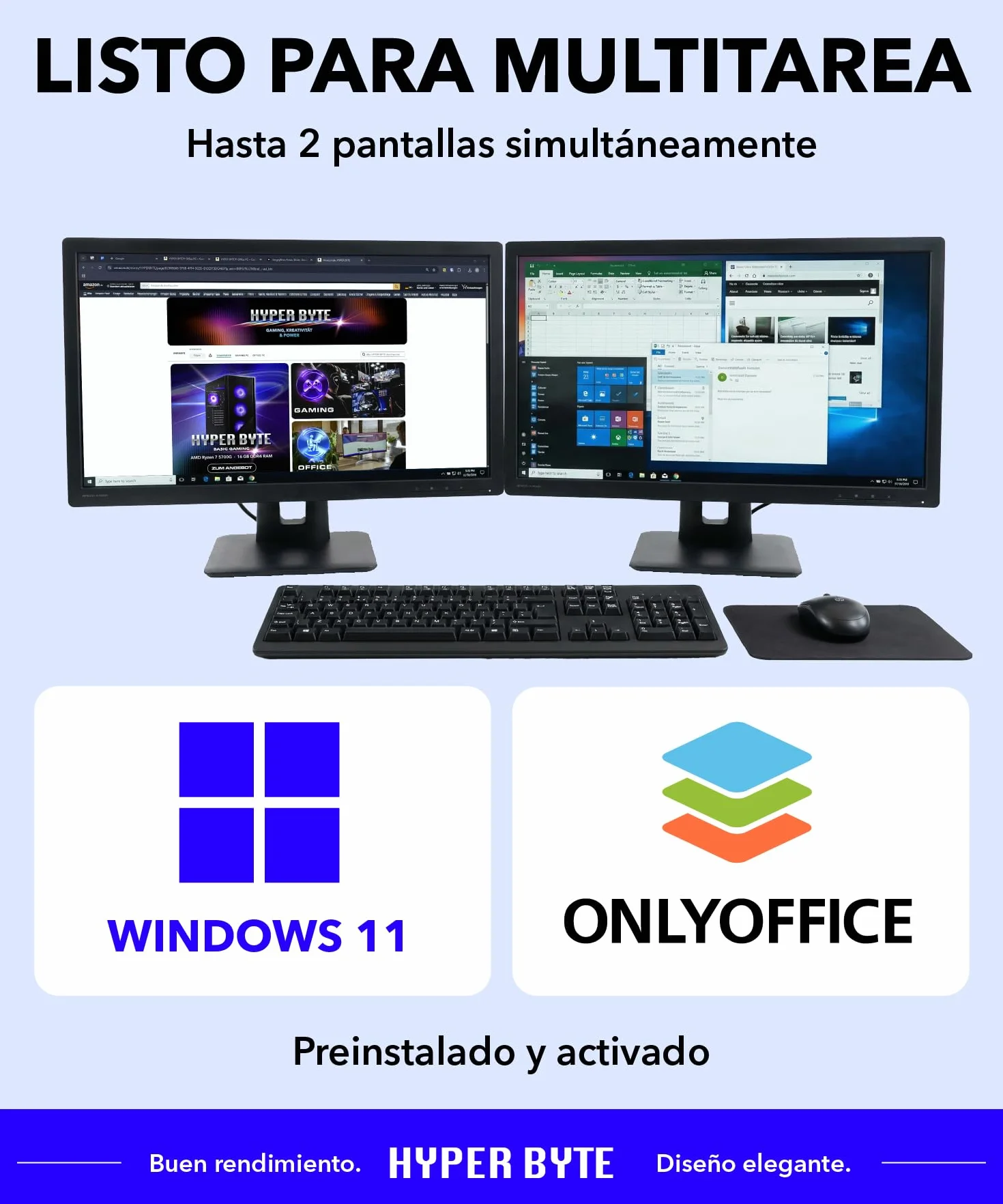 HYPER BYTE® Office PC - Ordenador con AMD Ryzen 3 a 4,0 GHz | 16 GB DDR4 de RAM | Disco Duro SSD de 1 TB | Win 11 Pro | WLAN | DVD+RW | USB 3.0 | Computer de Torre - High End