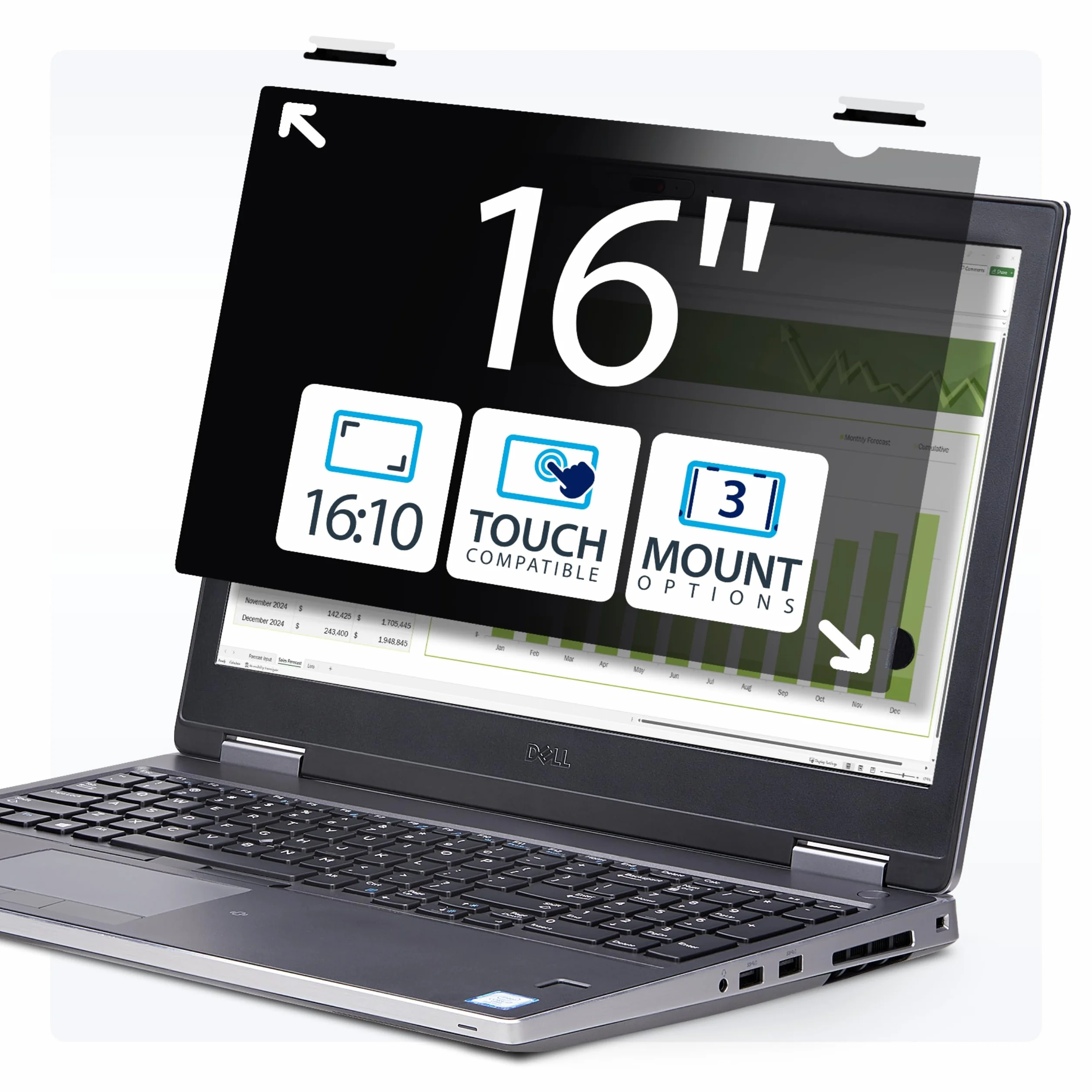 StarTech Filtro de Privacidad para Portátil 16in 16:10, de Voltear, Táctil | Vision limitada a +/-30 grados, Instalacion adhesiva o con lenguetas, Sin bisel