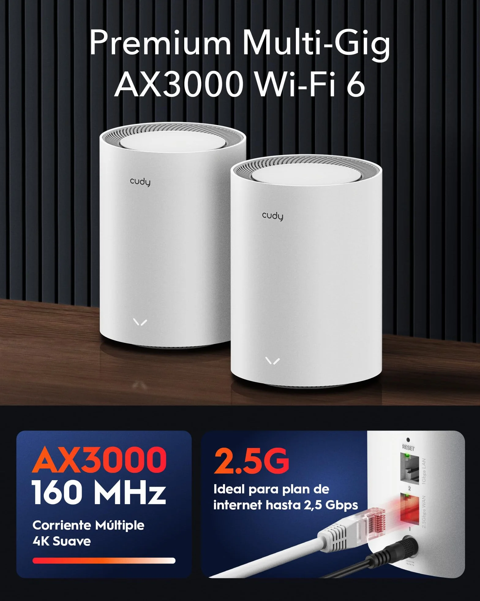 Cudy Sistema de Malla Wi-Fi 6 para Toda la Casa, 2.5G WAN, Red Troncal Ethernet, Ideal para 1Gig+ Internet, Wireguard, OpenVPN, M3000 1-Pack
