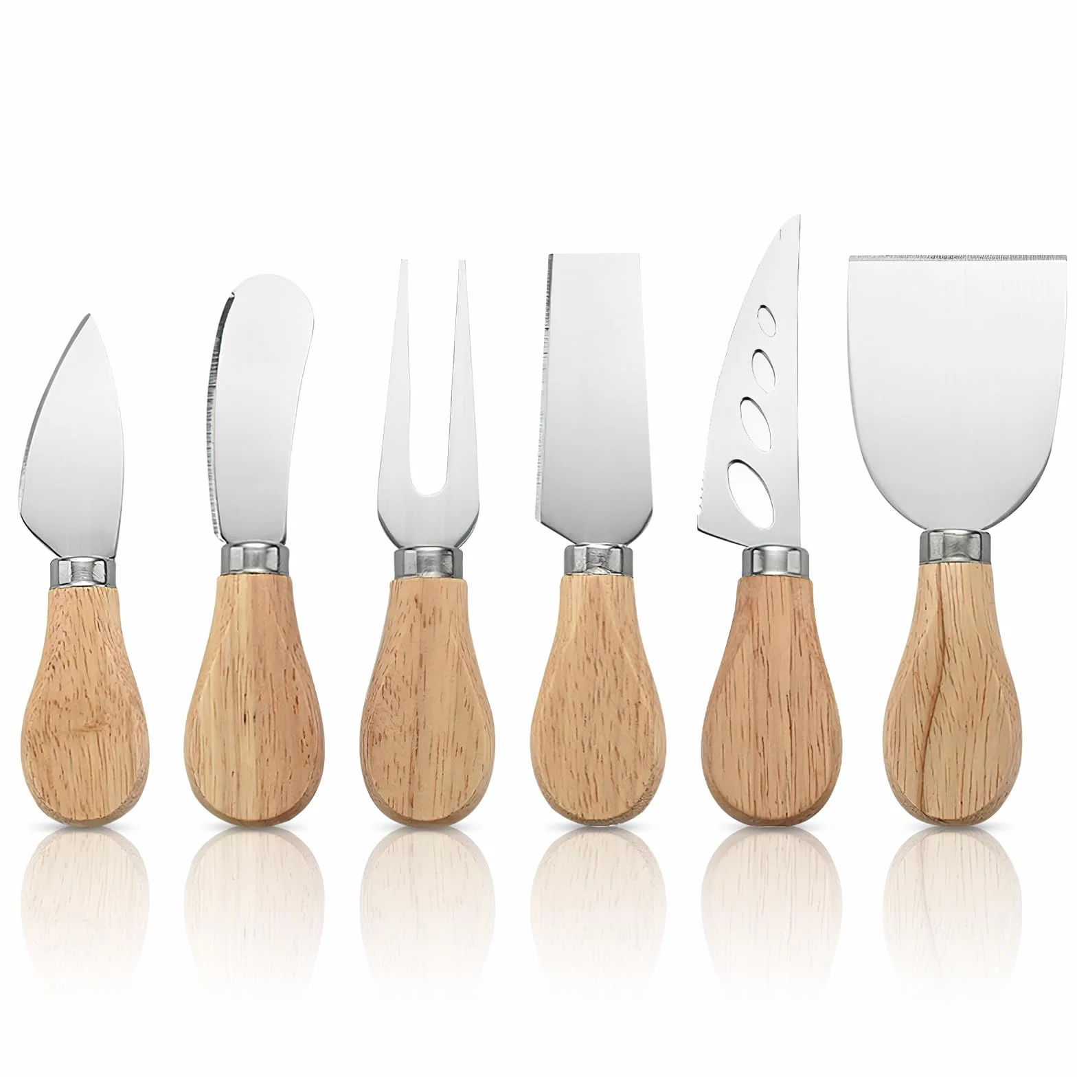 Juego de 6 Cuchillos para Queso, Acero Inoxidable, Mango de Madera