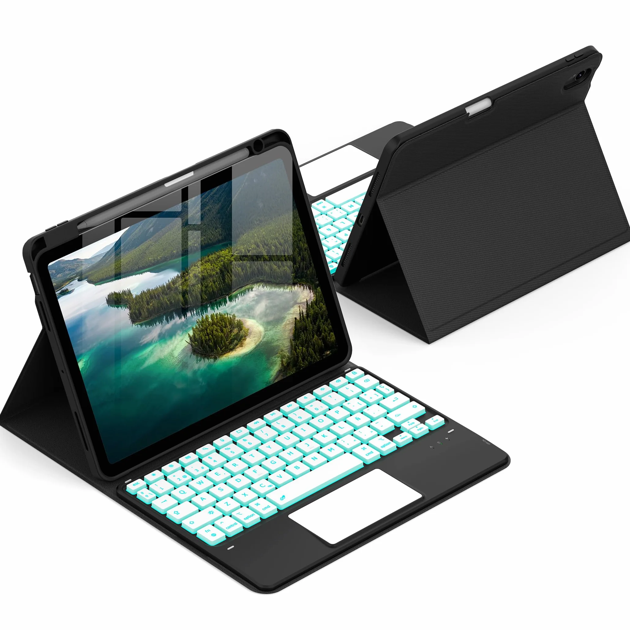 CACOE Funda Teclado para iPad Air 11 Pulgadas 2026/2025/2024 (M4/M3/M2) con Touchpad, Iluminación de 7 Colores, [Español] Teclado para iPad Air (8/7/6/5/4) Gen Magnético Desmontable, Negro