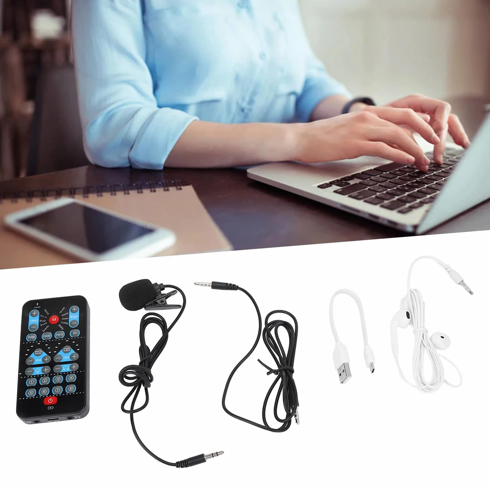 Mini Cambiador de Voz para Teléfono Celular y Computadora Admite Múltiples Idiomas con 8 Efectos de Sonido, Tarjeta de Sonido Portátil Embellece Tu Voz, Adecuado para Teléfono