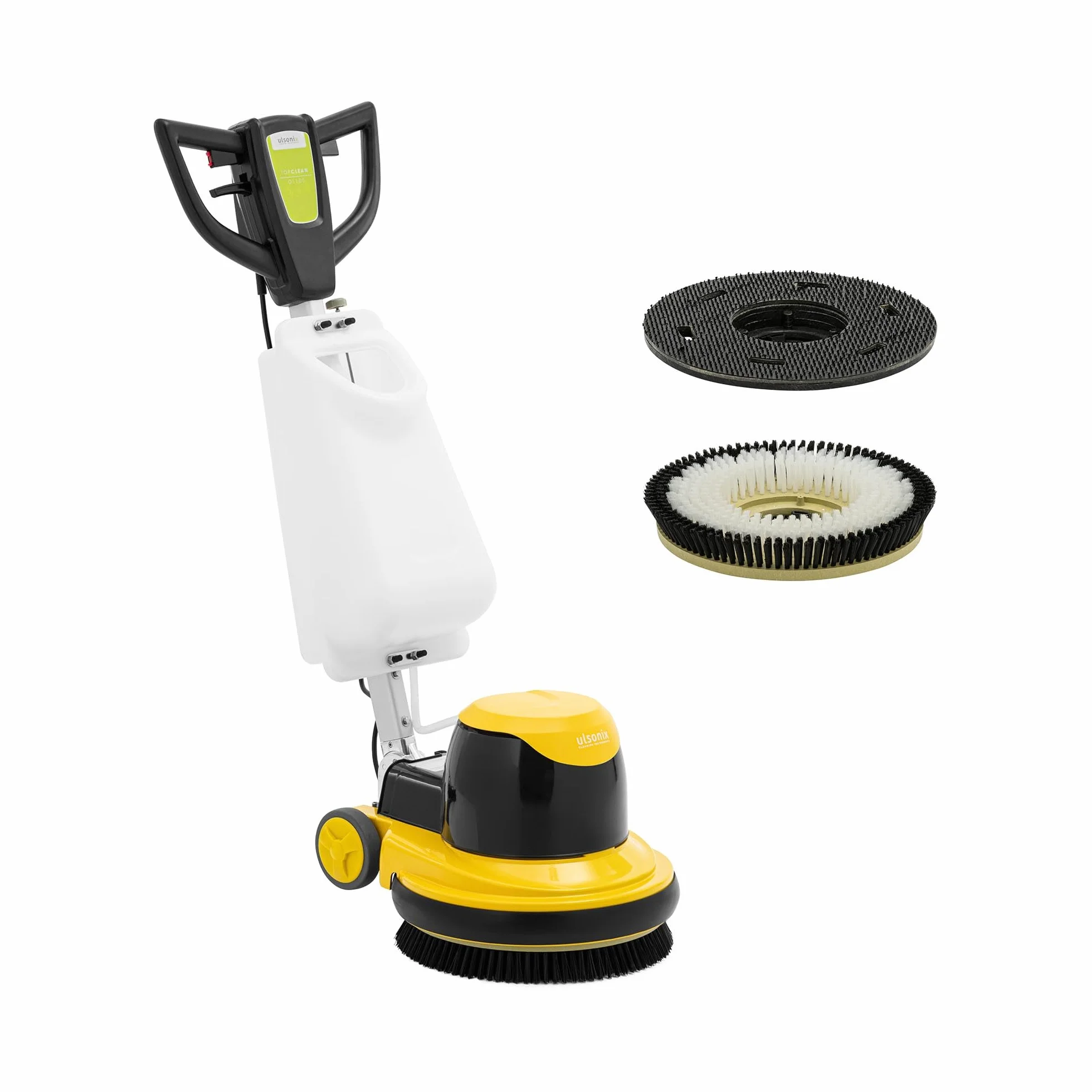 TOPCLEAN O1100 - Cepillo para máquina monodisco, 43 cm, 15 l, agua dulce, 2 cepillos, interruptor de alimentación y protección en el mango, 1100 W, 154 rpm, pulidora de suelos