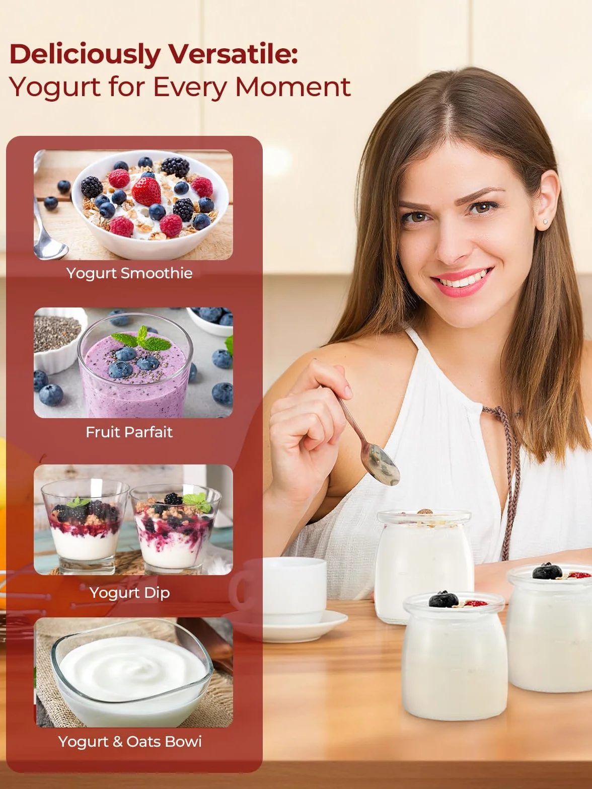 FOHERE Yogurtera 12 Vasos 180 ml 25 W Máquina de Yogur Griega LCD Pantalla