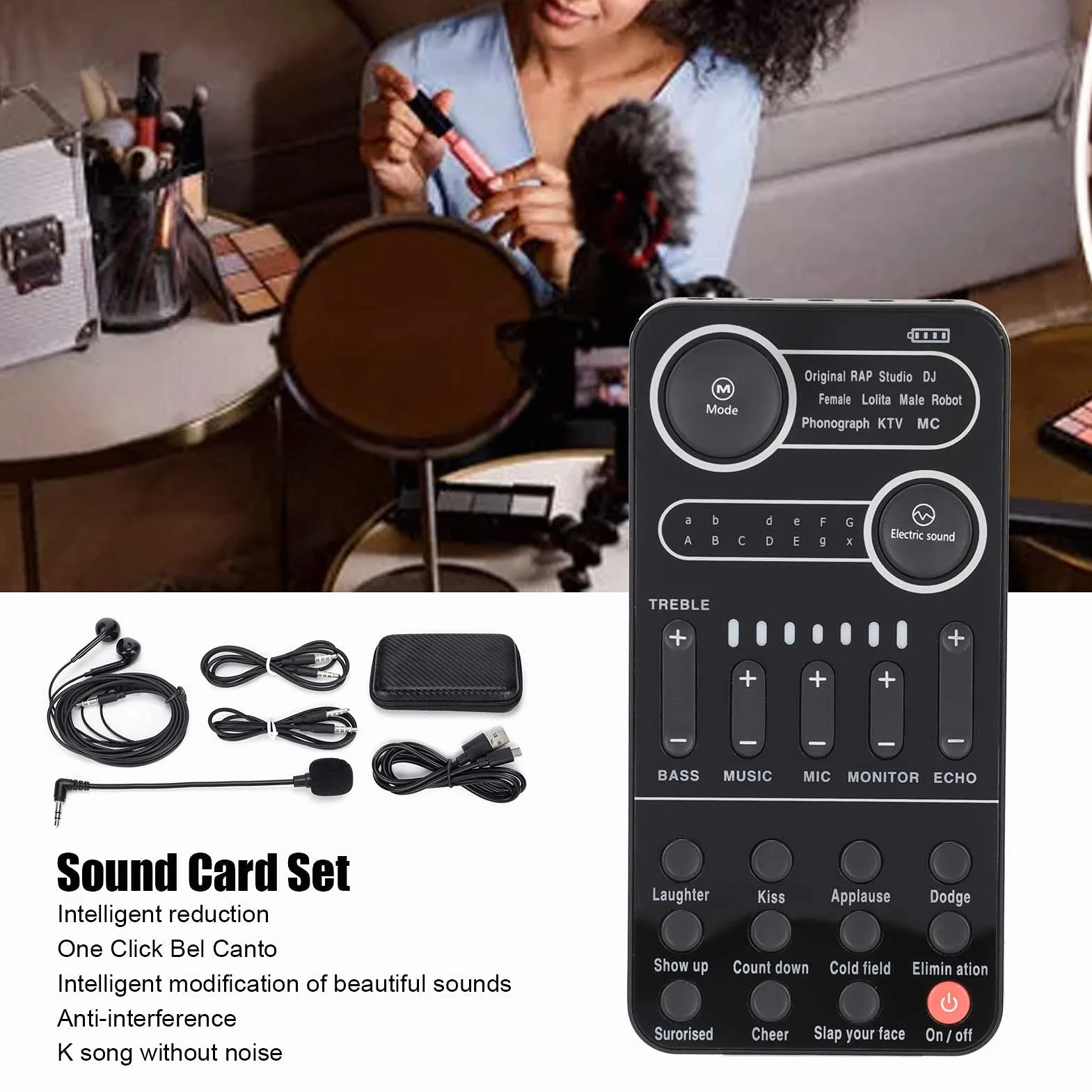 CCYLEZ Juego de Tarjetas de Sonido, Tarjeta de Sonido Interna, Cambiador de Voz en , Tarjeta de Sonido USB, Reducción Inteligente de Ruido, para Teléfono Móvil Y Computadora Universal, PC(K9)