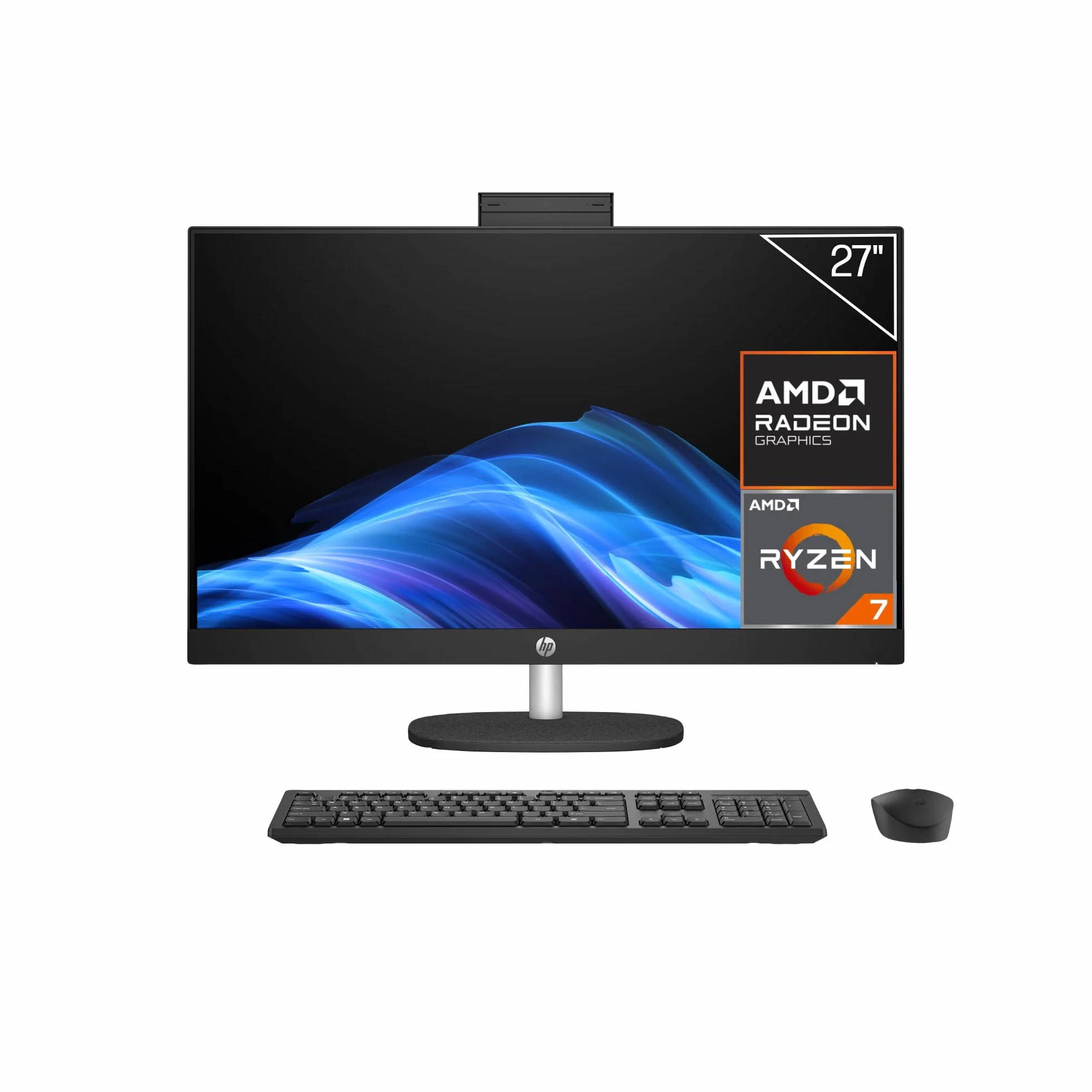 HP All-in-One 27-cr0062ns, PC Todo en Uno 27” FHD, AMD Ryzen 7 7730U, 16GB RAM, 512GB SSD, AMD Radeon Graphics, Cámara HD, Wi-Fi, Teclado y Ratón Inalámbricos, Sin Sistema operativo, QWERTY Español