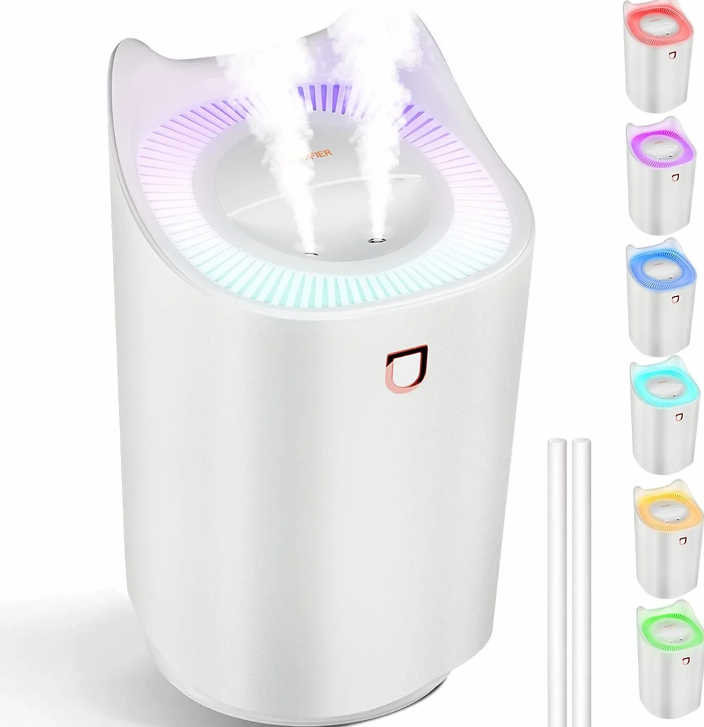 Humidificador de Silencioso para Bebes, USB 3L 24 Horas Habitacion Vapor Humificadores, 2 Boquillas y 3 Modos para Dormitorio Oficina (Blanco)