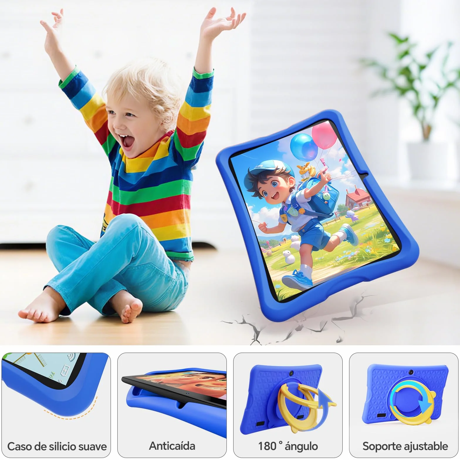 DigiLand Tableta para Niños de 10,1 Pulgadas, Tabletas Android 15 con Funda Protectora, 6+32GB,Pantalla IPS 1280*800,Cámara dual 2MP+5MP,6000mAh, Tableta Aprendizaje con Control Parental e iWawa(Azul)
