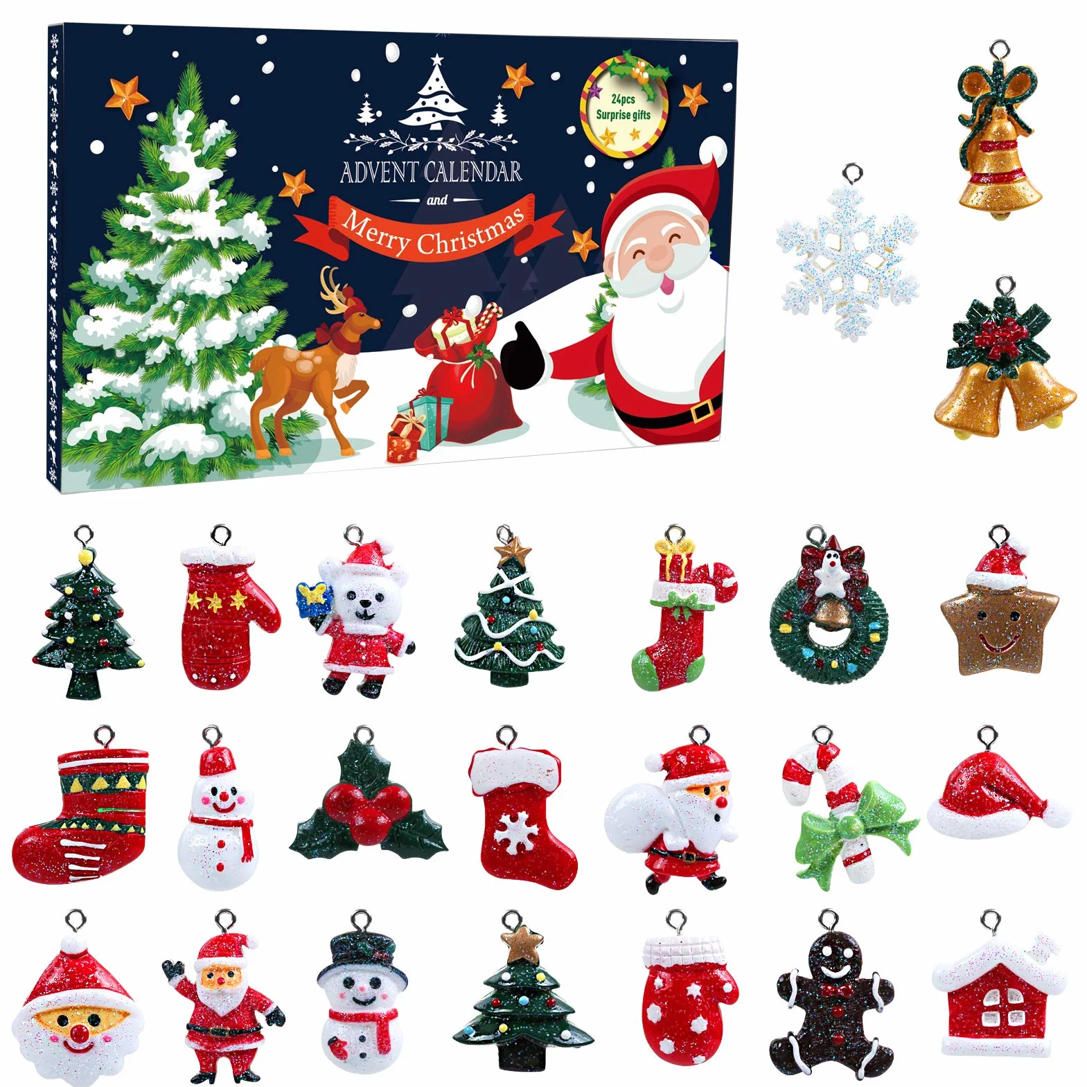LEMESO Calendario de Adviento Decoración Colgante Árbol Navidad 24 Adornos Bisutería DIY